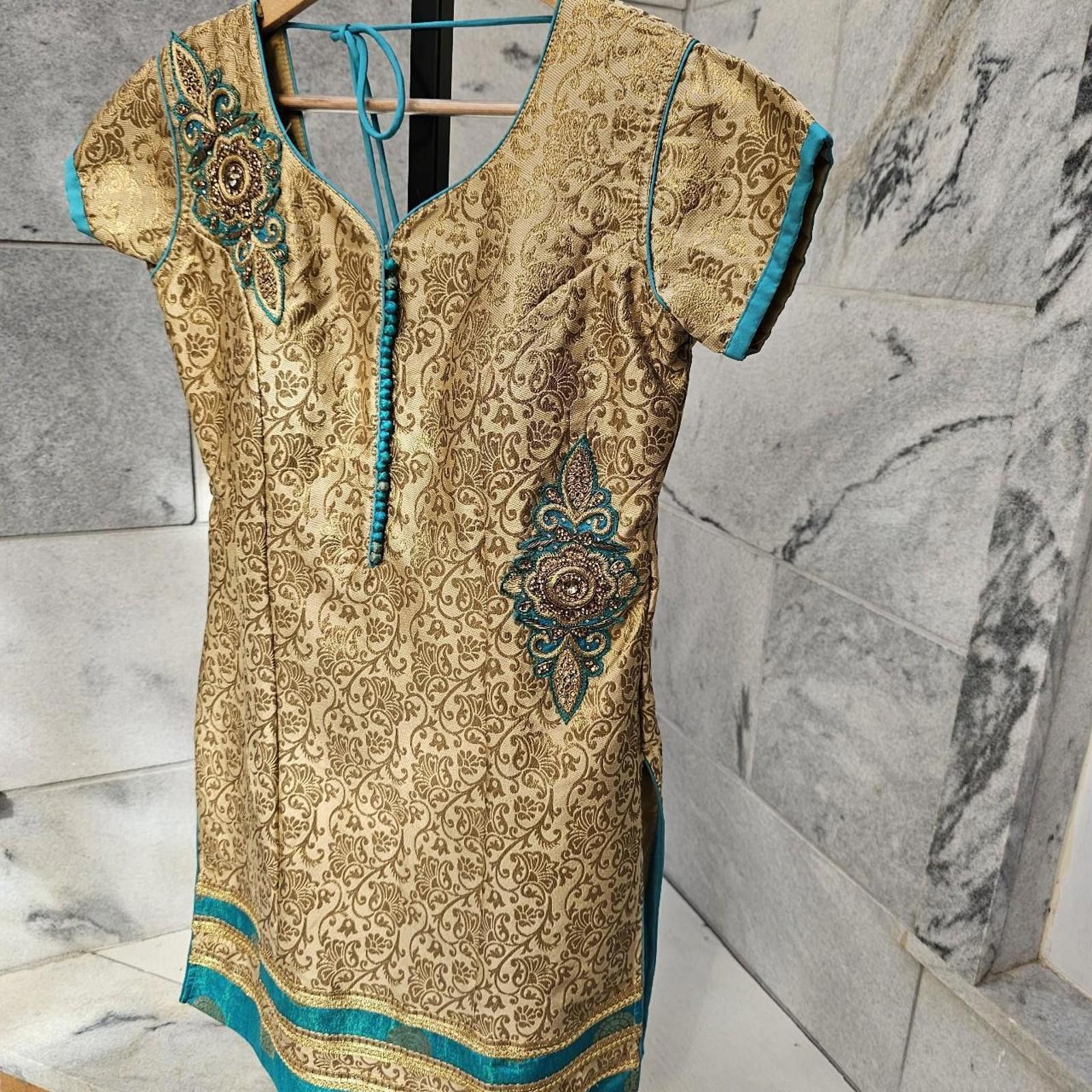 Other Women's Gold and Multicolored Kurta Style Dress Size L / US 10 / IT 46 - 2 Thumbnail