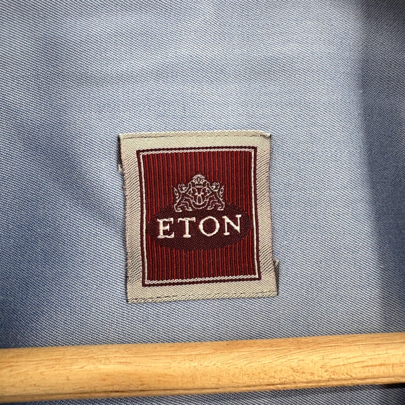 Eton Eton Shirt Mens 2XL Blue Spread Collar Long Sleeve Barrel Cuff Dress Business Shirt Size 48R - 3 Thumbnail