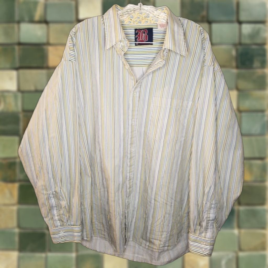 Express BROOKLYN XPRESS Shirt Mens 2XL Yellow Floral Striped Long Sleeve Button-Up Size US XXL / EU 58 / 5 - 1 Thumbnail