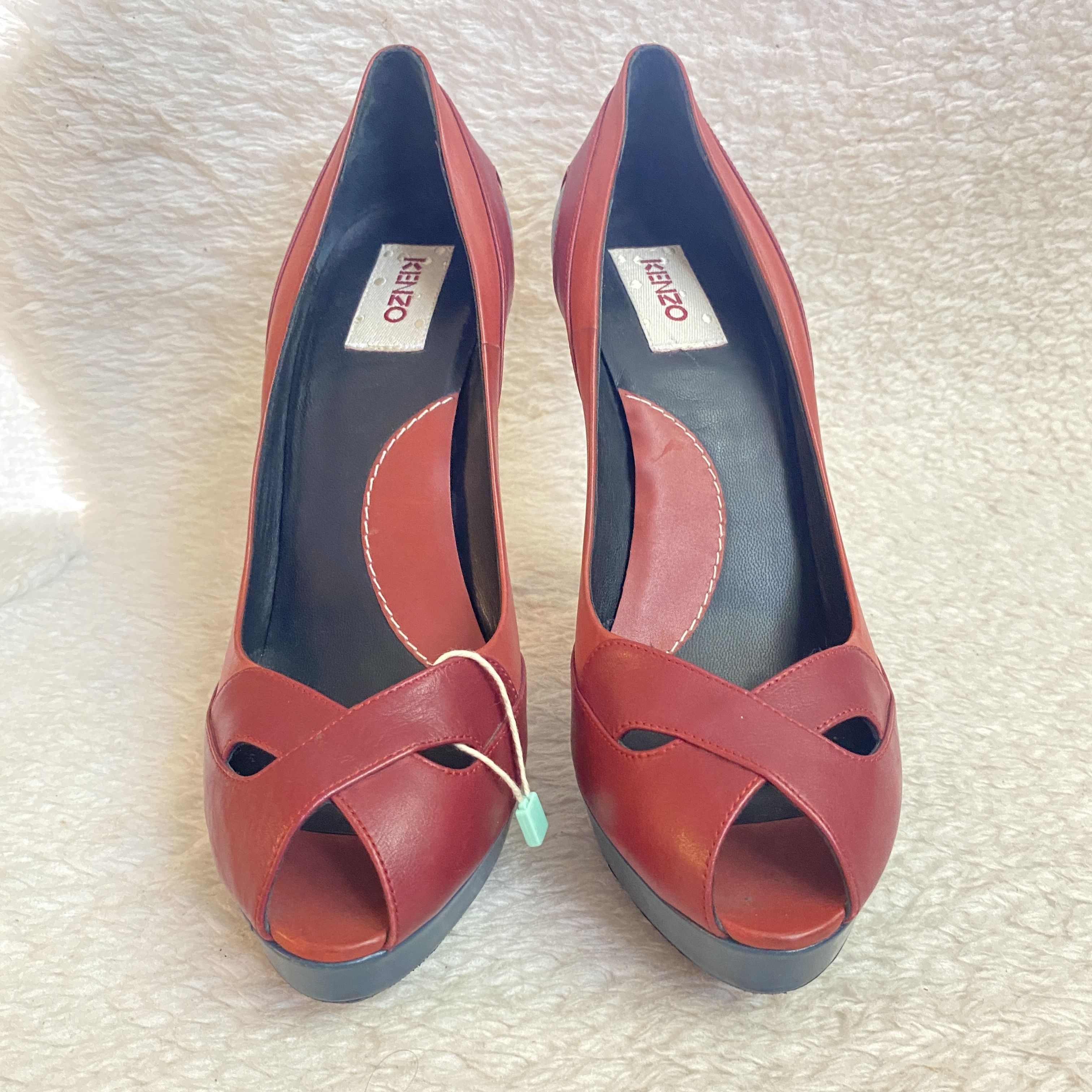 Kenzo KENZO Burgundy & Blue Leather Open Toe Heels Size US 9 / IT 39 - 1 Thumbnail