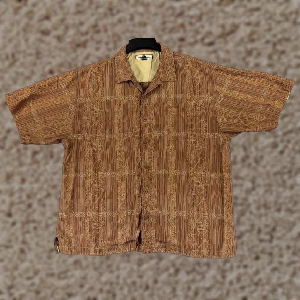 Tommy Bahama Tommy Bahama Shirt Men XL Brown Red Stripe Silk Button-Up Hawaiian Aloha Beach Vacation Resort 100% Silk Size US XL / EU 56 / 4 - 1 Thumbnail