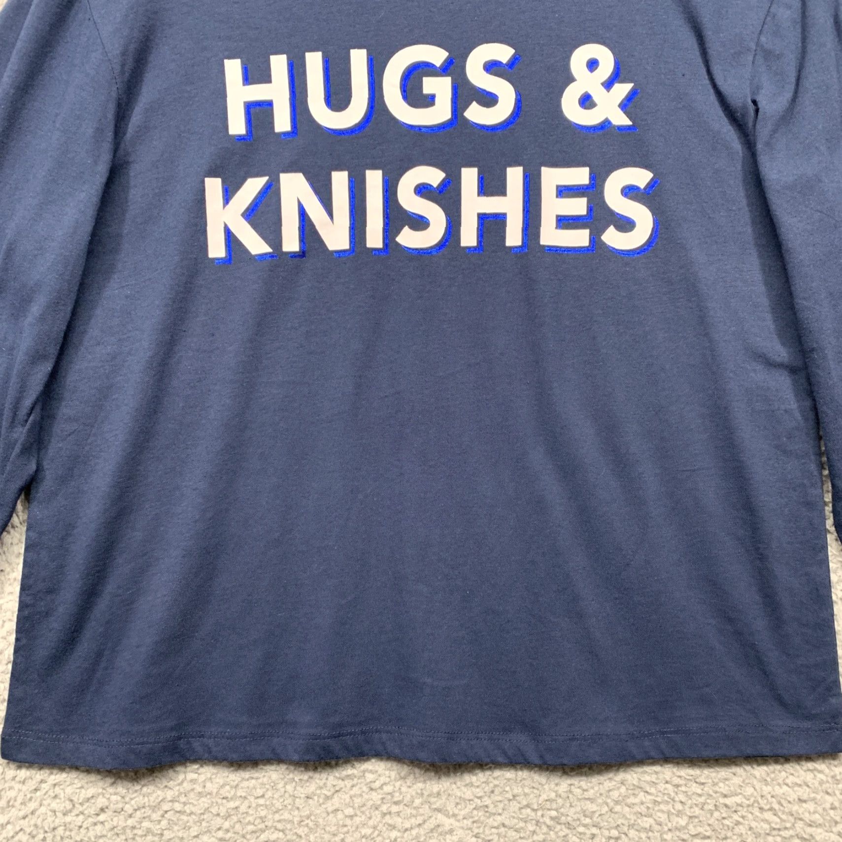 X-LARGE Zoe + Liv T-Shirt XL Long Sleeve Navy Blue White Hugs & Knishes NWT Nike? Size XL / US 12-14 / IT 48-50 - 3 Thumbnail