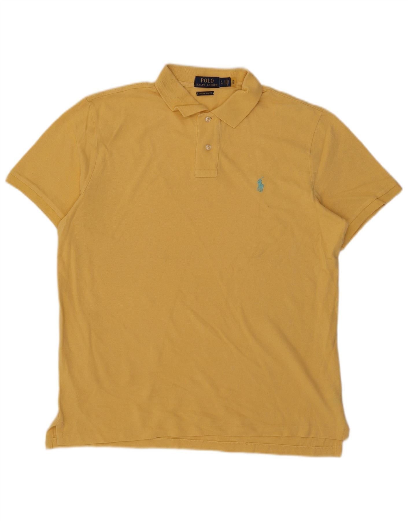 Polo Ralph Lauren Mens Custom Slim Fit Polo Shirt Large Yellow Cotton Size US XL / EU 56 / 4 - 1 Thumbnail