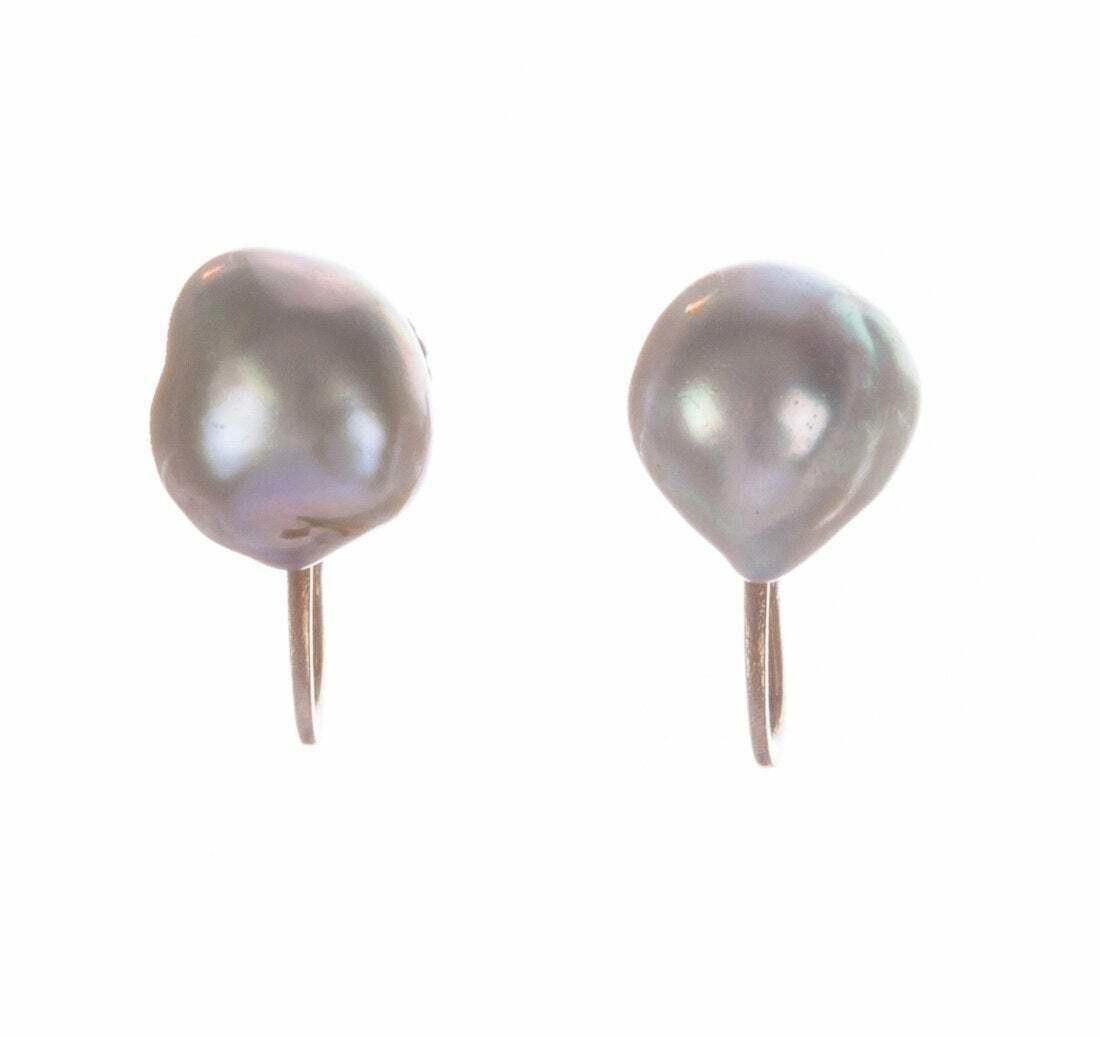 Designer 14 kt Gold and Grey Tahitian Pearl Baroque Earrings Size ONE SIZE - 2 Thumbnail