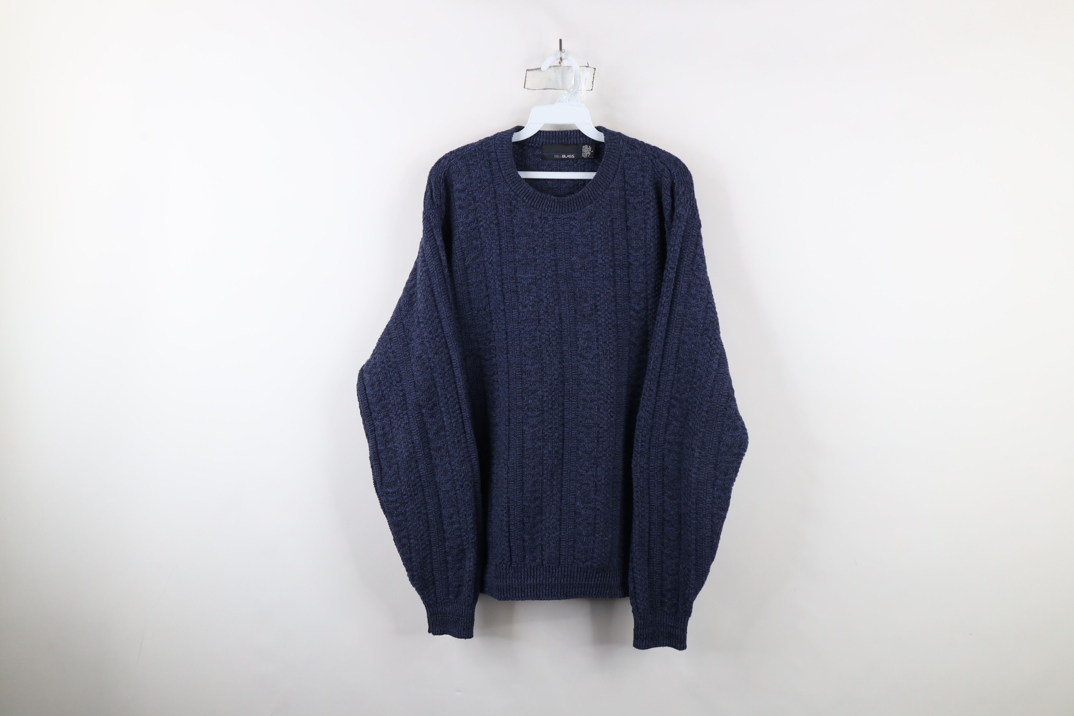 Vintage Vintage 90s Streetwear Framed Textured Knit Sweater Blue Size US L / EU 52-54 / 3 - 1 Thumbnail