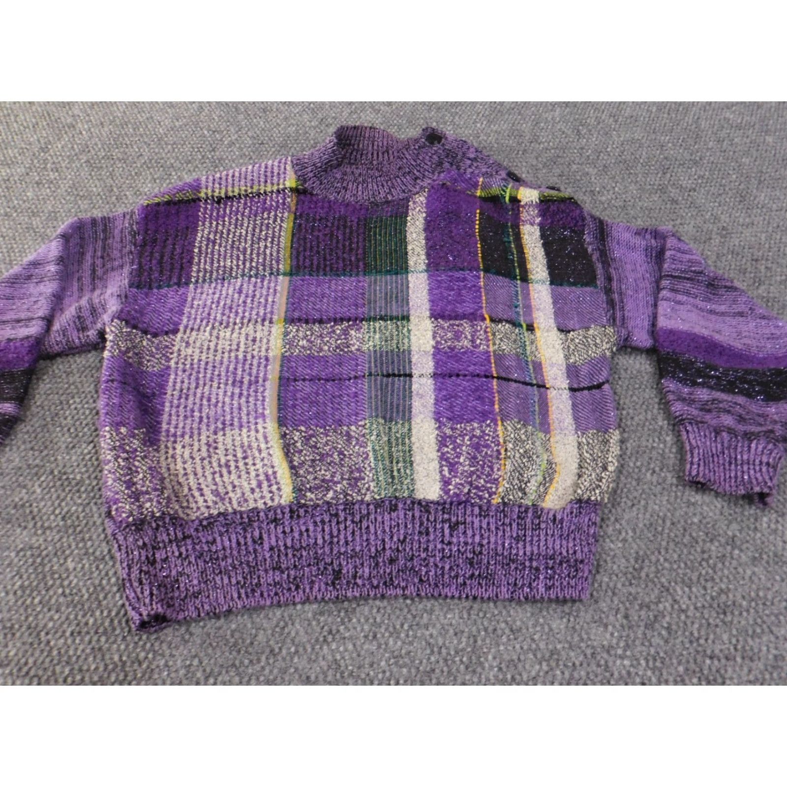 Vintage Tony Lambert Sweater Women's L Purple Knit Turtleneck Long Sleeve Ramie Acrylic Stretch Ruffle Vintage? No Size L / US 10 / IT 46 - 3 Thumbnail