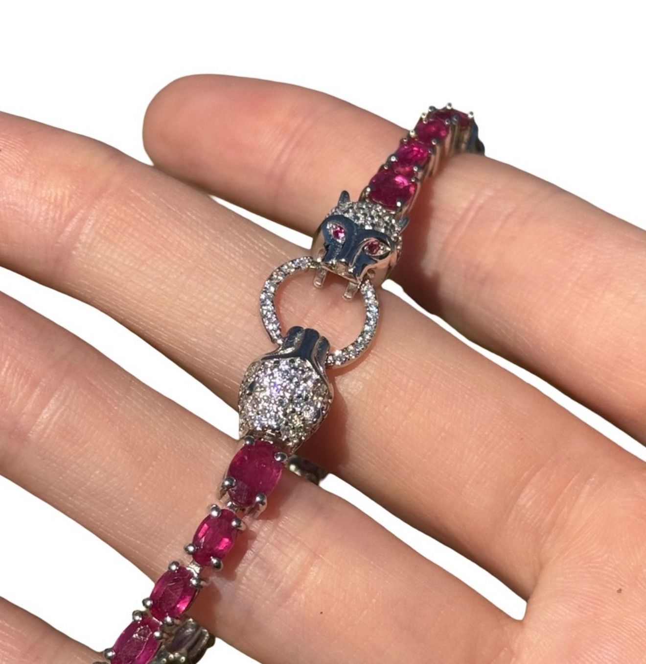 Nordstrom 14k White Gold over Silver Ruby Panther Bracelet! Size ONE SIZE - 3 Thumbnail