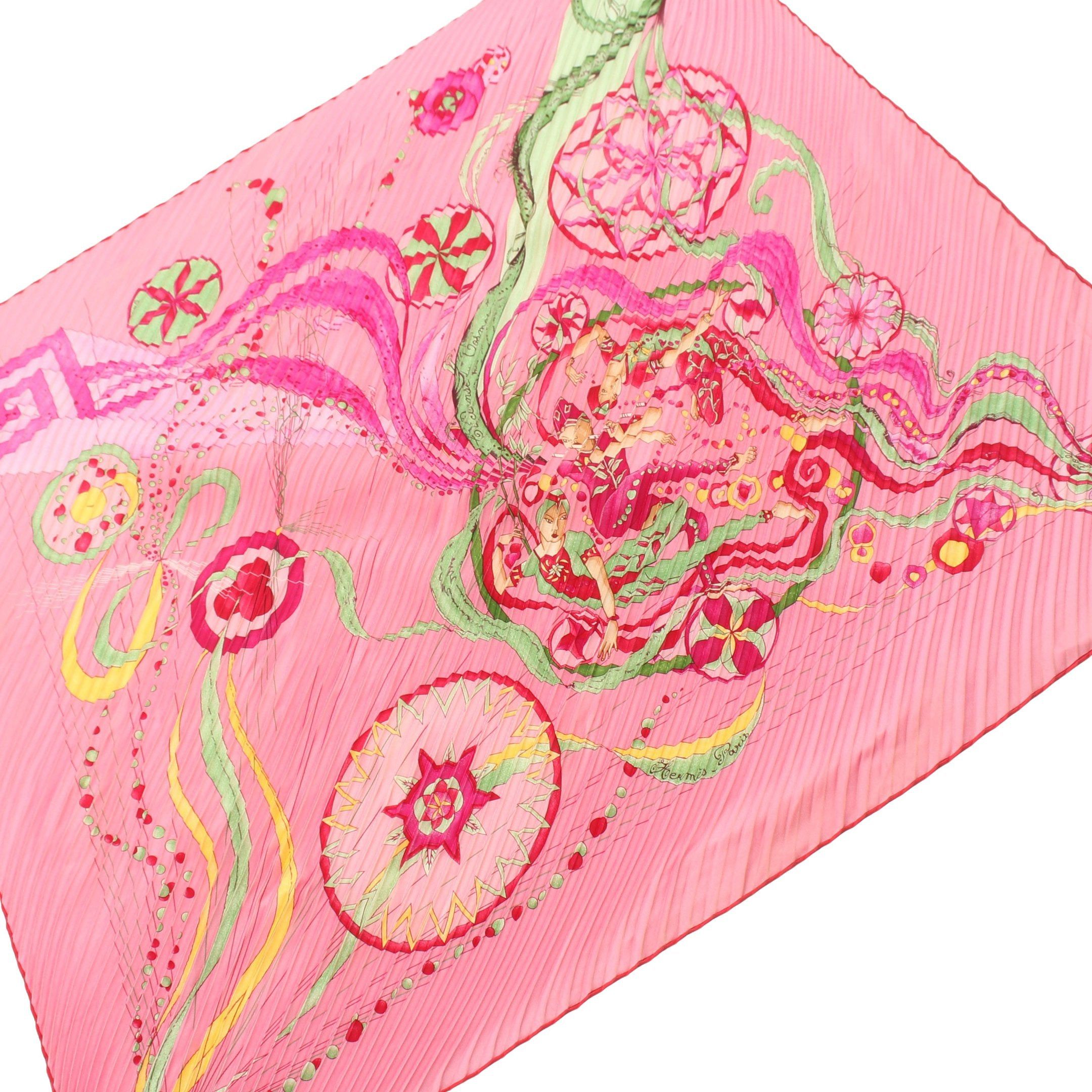image of Hermes Caleprise La Danse Du Cosmos Pleats Scarf Silk Pink Multicolor, Women's