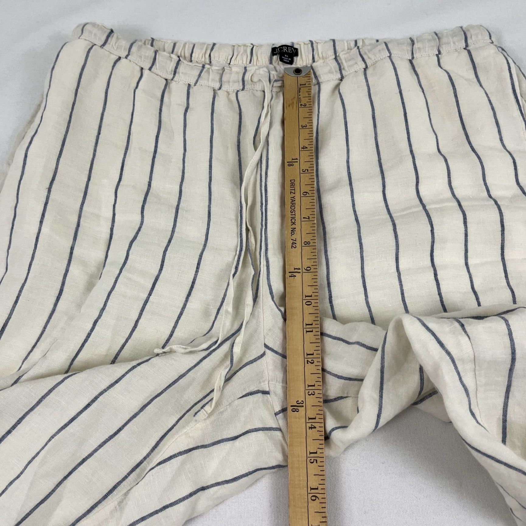 J.Crew J. Crew Soleil Pants Womens XL Ivory White Striped Linen Wide Leg Lined Elastic Size 40" / US 18 - 6 Thumbnail