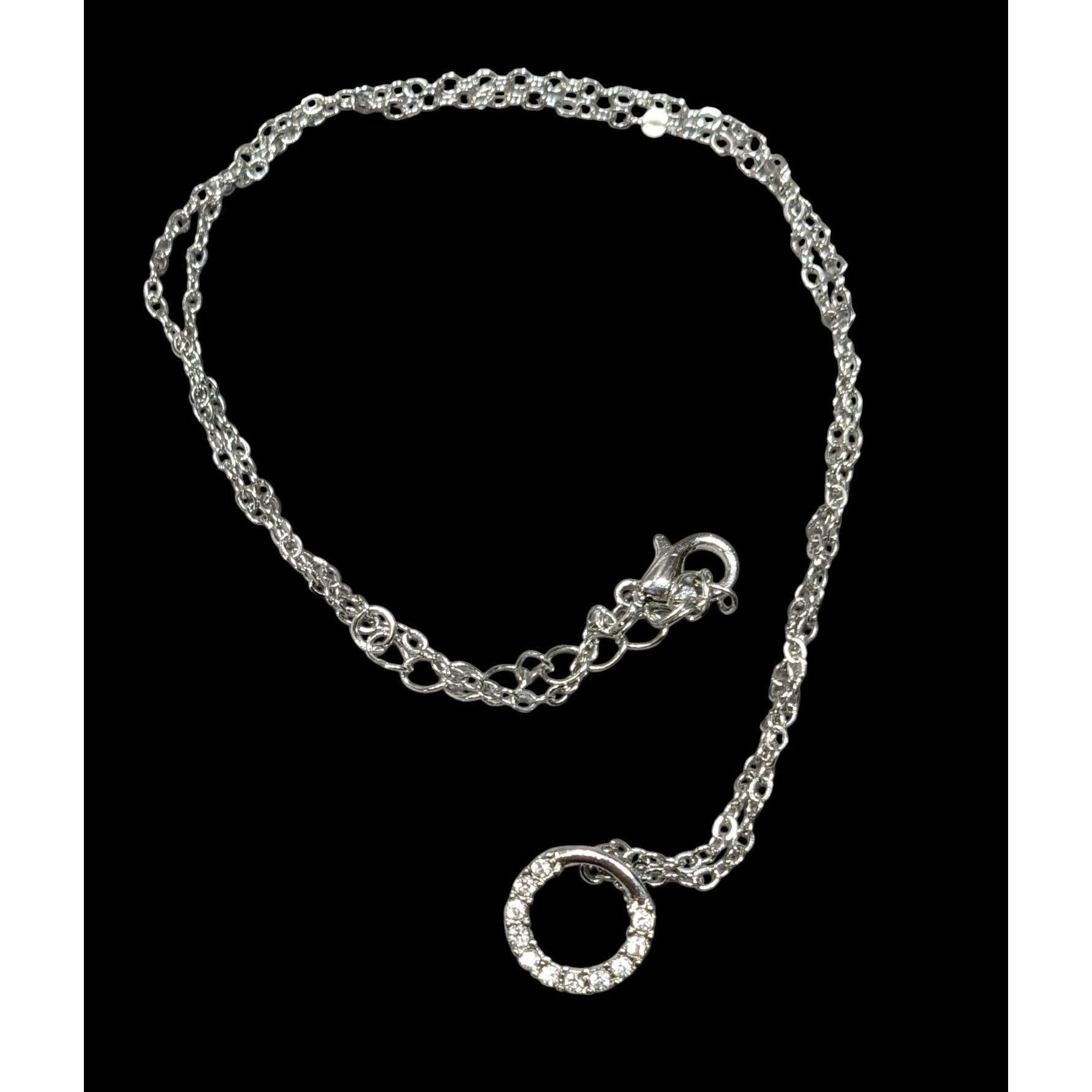 Other Minimalist Silver Tone Rhinestone Open Ring Pendant Necklace Size ONE SIZE - 1 Thumbnail