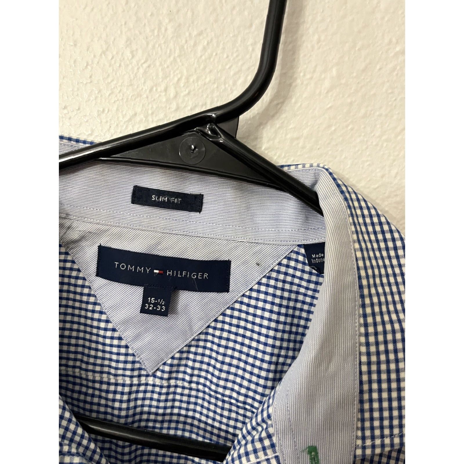 Tommy Hilfiger Tommy Hilfiger Slim Fit Button-Down Shirt Plaid Blue Gingham Long Sleeve 15.5 Mens Size US M / EU 48-50 / 2 - 2 Thumbnail