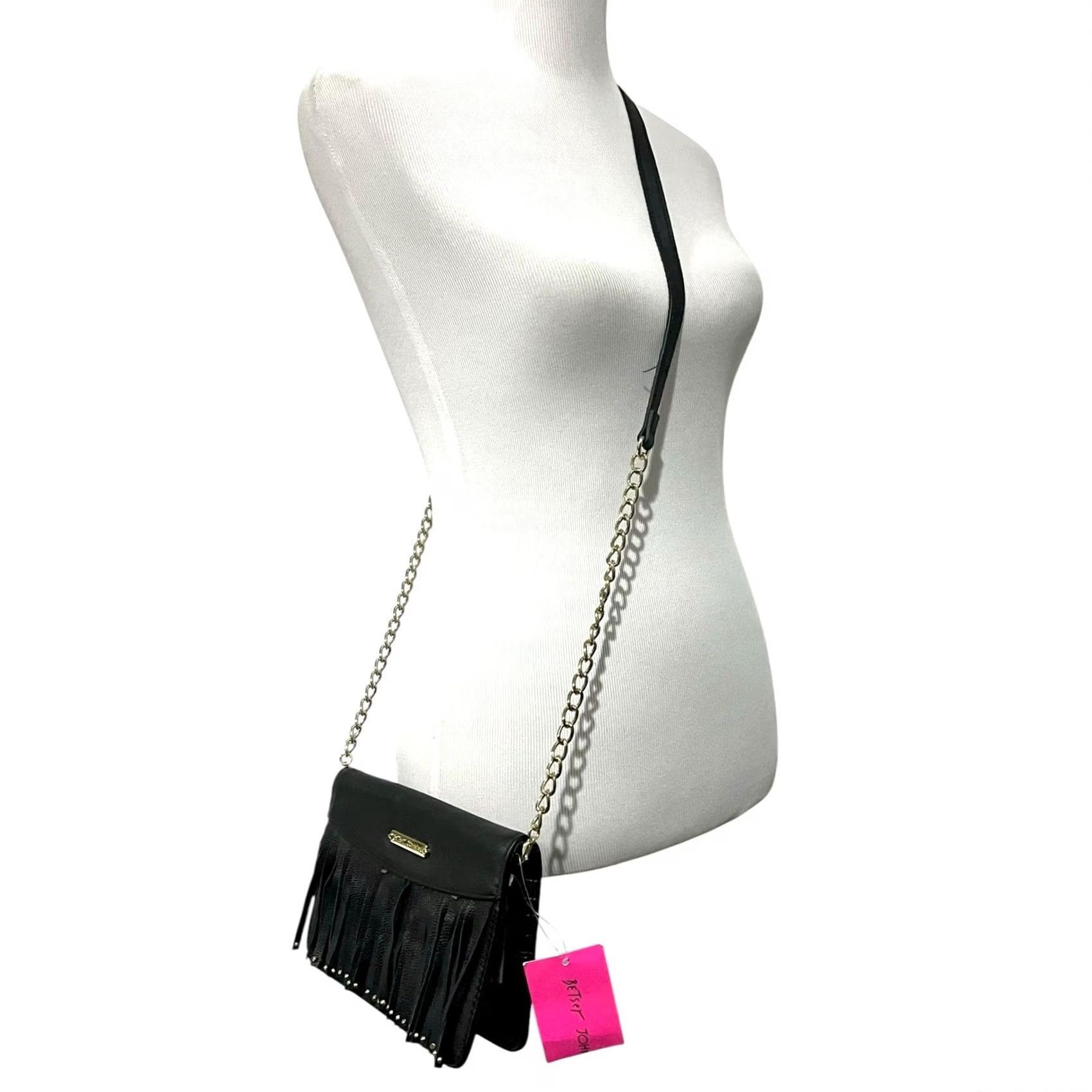 Betsey Johnson Betsey Johnson Crossbody P purse Black Faux Leather Fringe Wallet on Strap NWT Size ONE SIZE - 4 Thumbnail