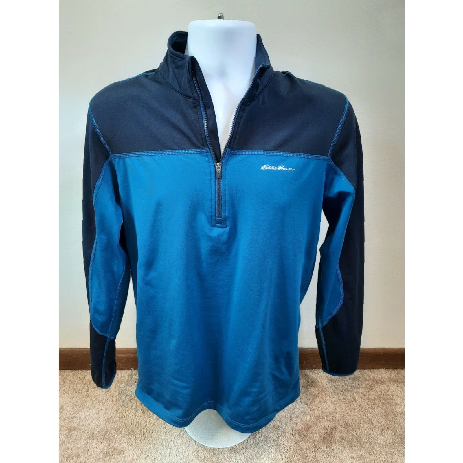 Eddie Bauer Eddie Bauer Men's Sweatshirt 1/4 Zip Mock Neck Color Block Blue S Size US S / EU 44-46 / 1 - 4 Thumbnail