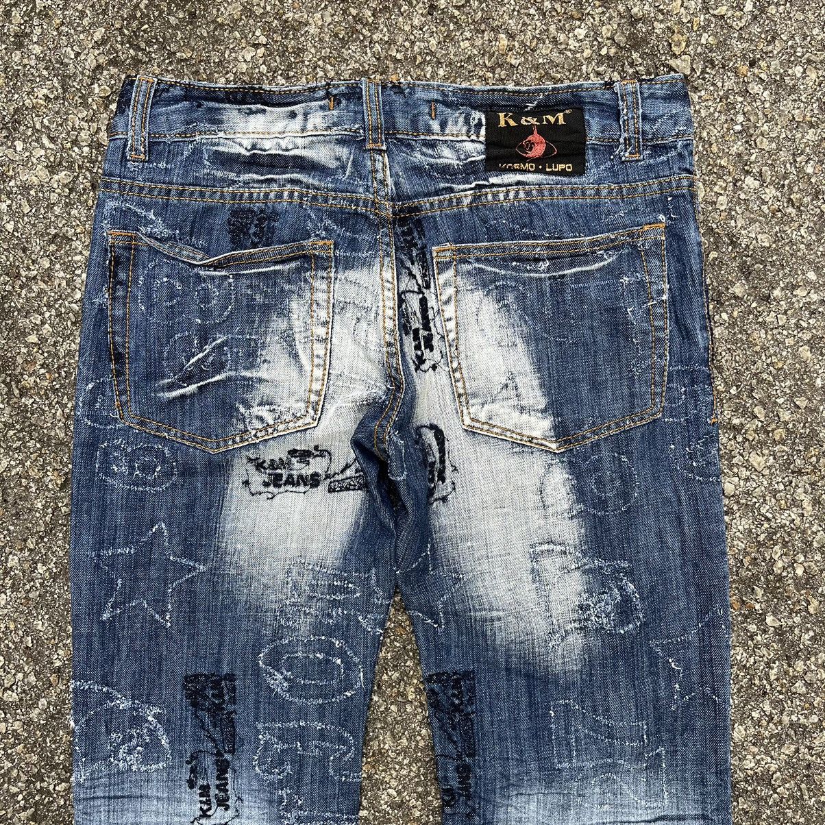 Kapital Japanese Kosmo Lupo Denim Embroidery Jeans Boro Grunge Punk Size US 31 - 13 Thumbnail