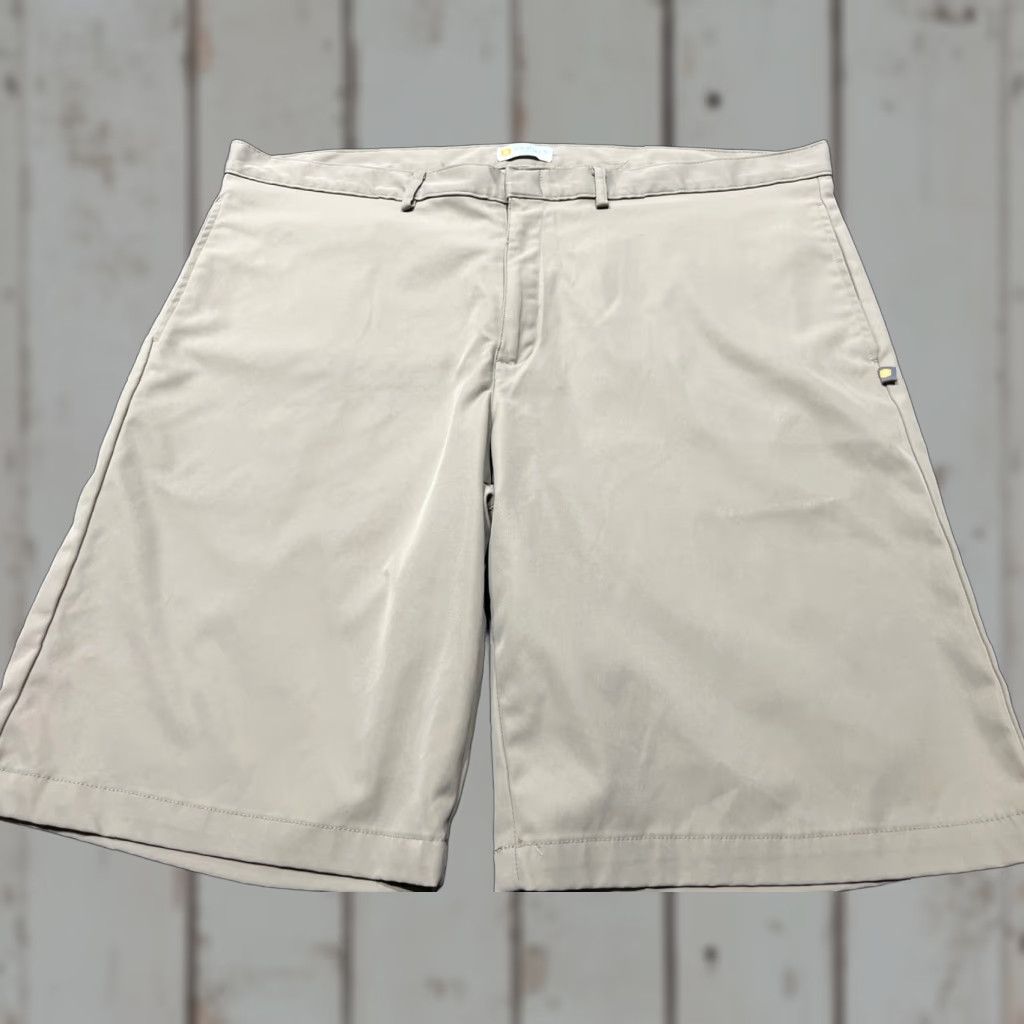 Vintage Dennis Uniform Mens M42 Khaki Flat Front Stretch Twill Shorts Polyester Size 42 Size US 42 / EU 58 - 1 Thumbnail