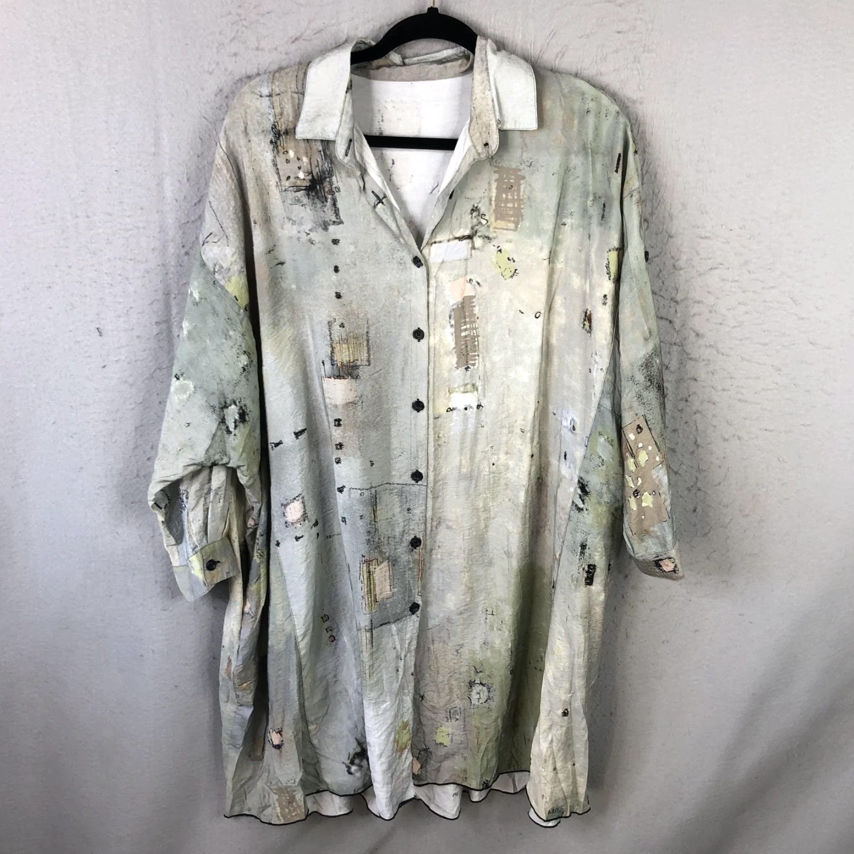 Vintage 3potato Shirt Dress Womens L/XL Green Abstract Art Oversized Boho Button Front Size L / US 10 / IT 46 - 2 Thumbnail