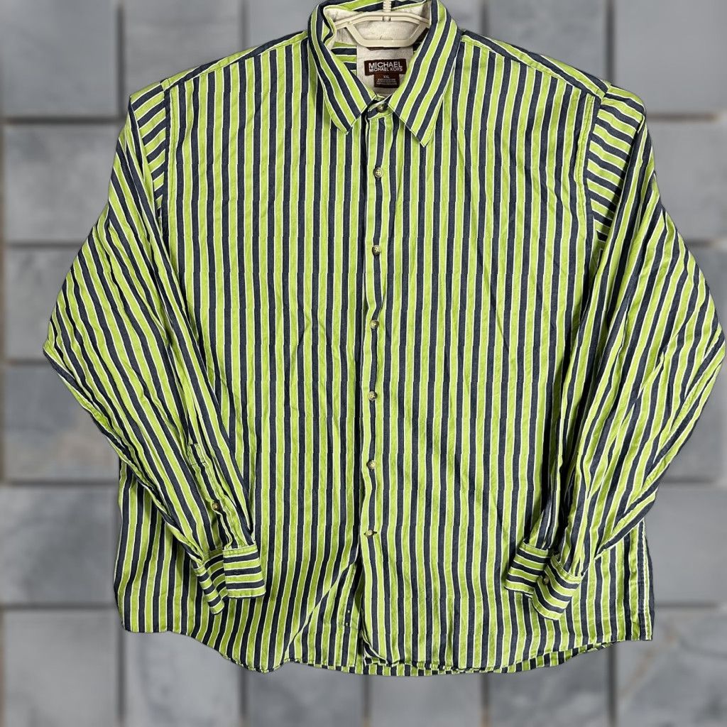 Michael Kors VINTAGE Michael Kors Button-Up Shirt 2XL Green Striped Cotton Long Sleeve Mens Retro 90s Y2K Casual Business Size US XXL / EU 58 / 5 - 1 Thumbnail