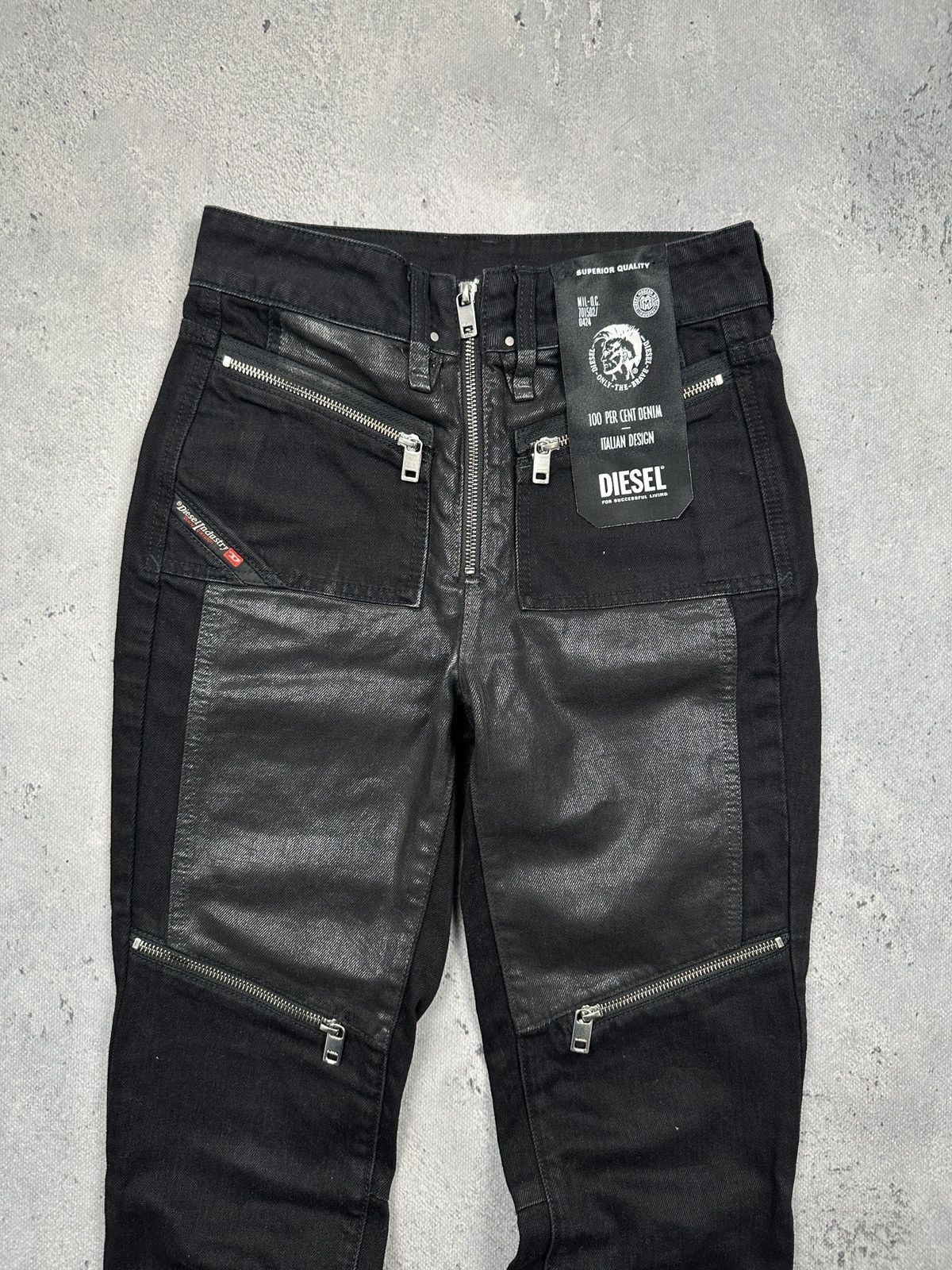 Diesel Diesel Industry Moto Coated Panel Zip Jeans Black Raw Hem Size 27" / US 4 / IT 40 - 3 Thumbnail