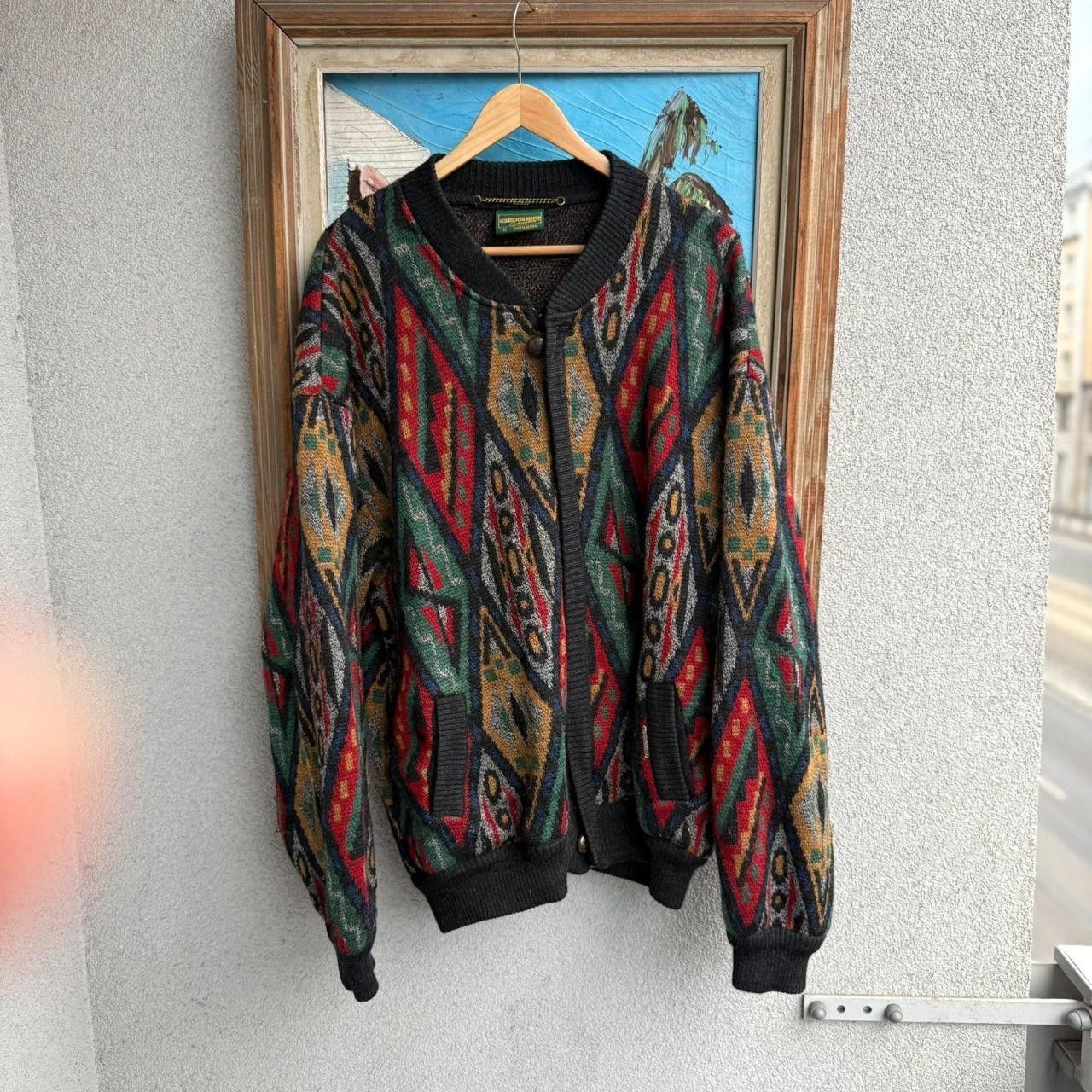 Vintage Vintage 90s Wool Jacket Cabke Knit Multi Colour Coogi Vibe Size US XL / EU 56 / 4 - 1 Thumbnail