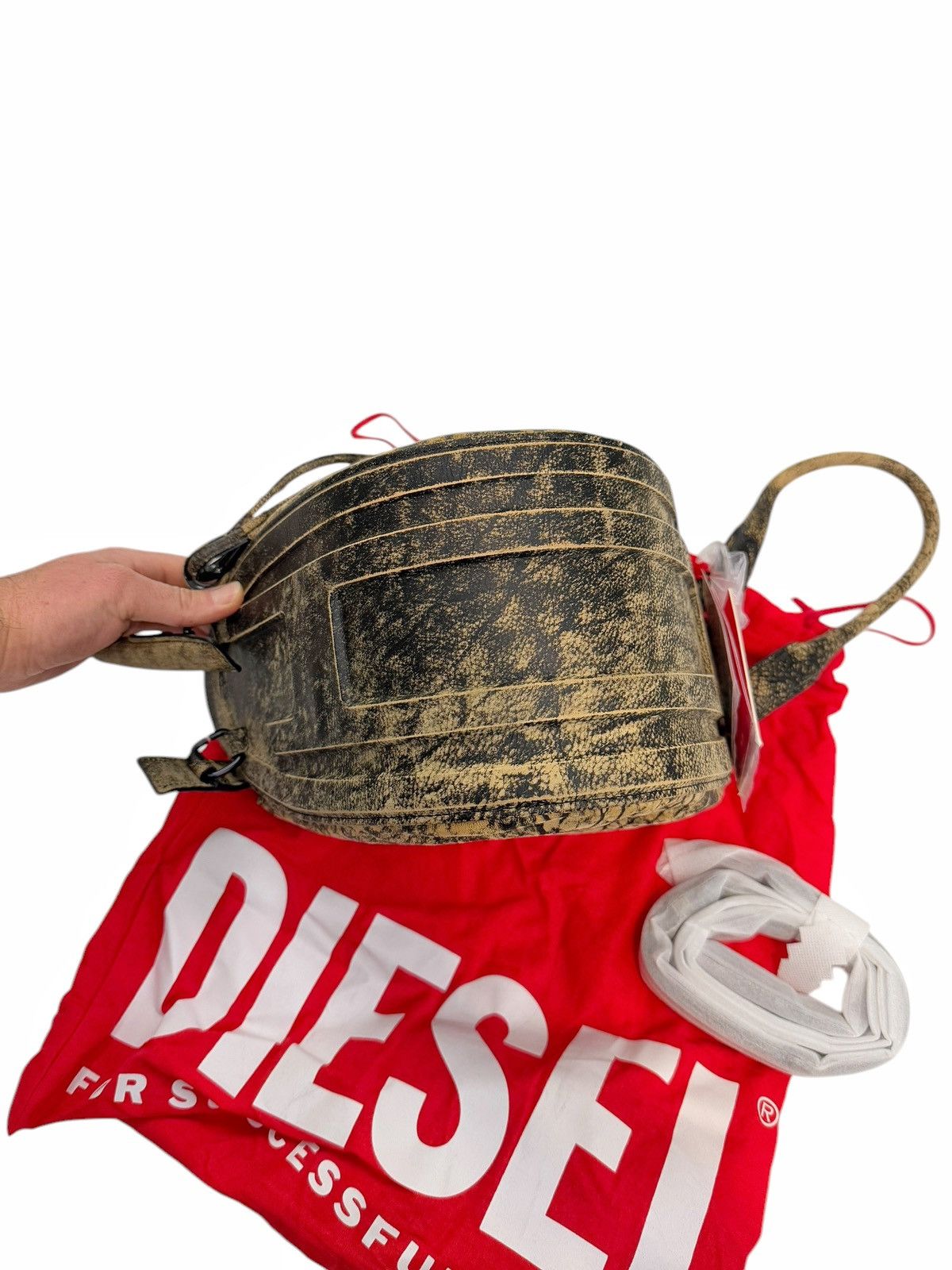 Diesel 1-DR Fold Yellow Marble Leather Handbag Size ONE SIZE - 6 Thumbnail