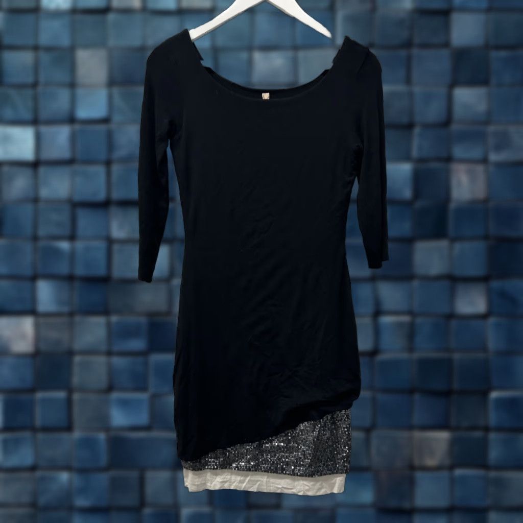 Bailey 44 Bailey44 Designer Stretch BodyCon CrewNeck 3/4Sleeve Tiered Dress Women S Knee Length Black Stripe Pattern Nautical Casual Party Workwear Knit Size M / US 6-8 / IT 42-44 - 1 Thumbnail