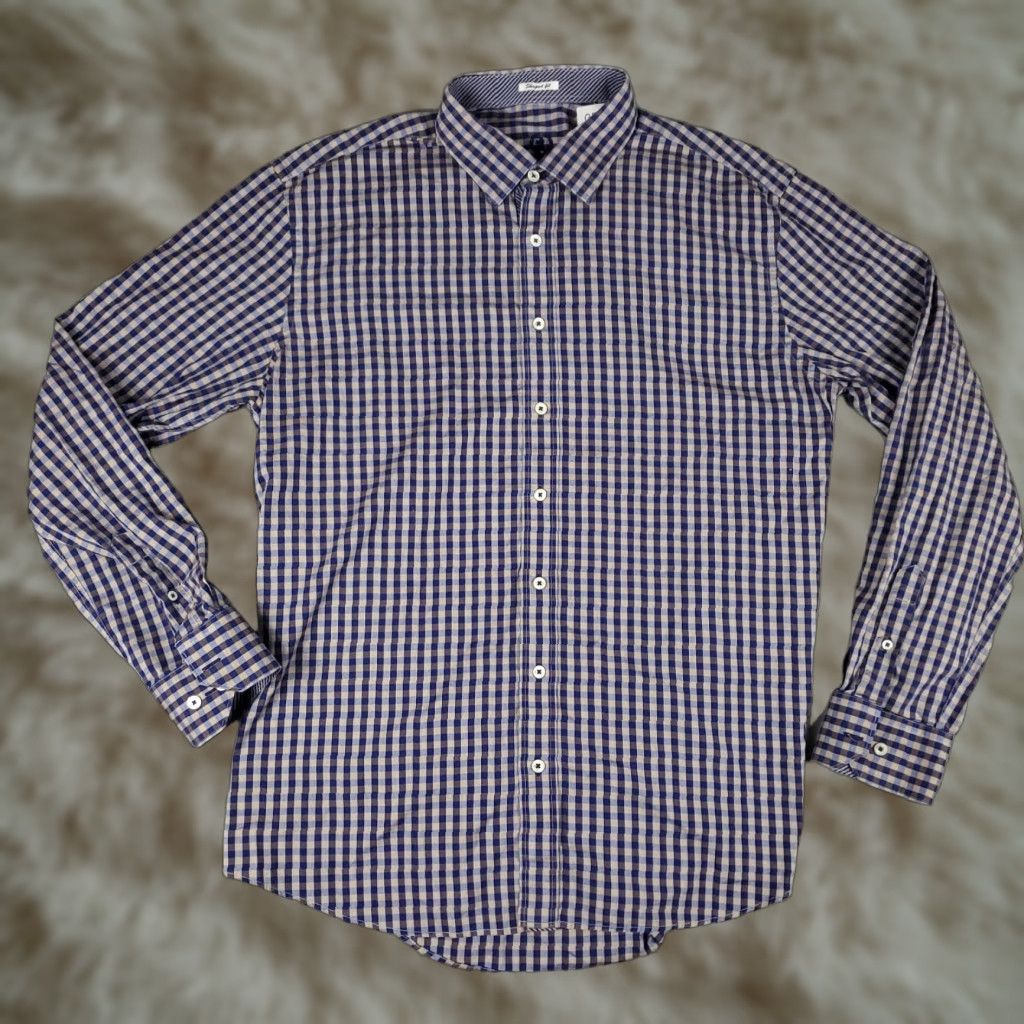 BUGATCHI Bugatchi Uomo Shirt Blue Check Button-Up Long Sleeve 2XL Mens Size US XXL / EU 58 / 5 - 1 Thumbnail