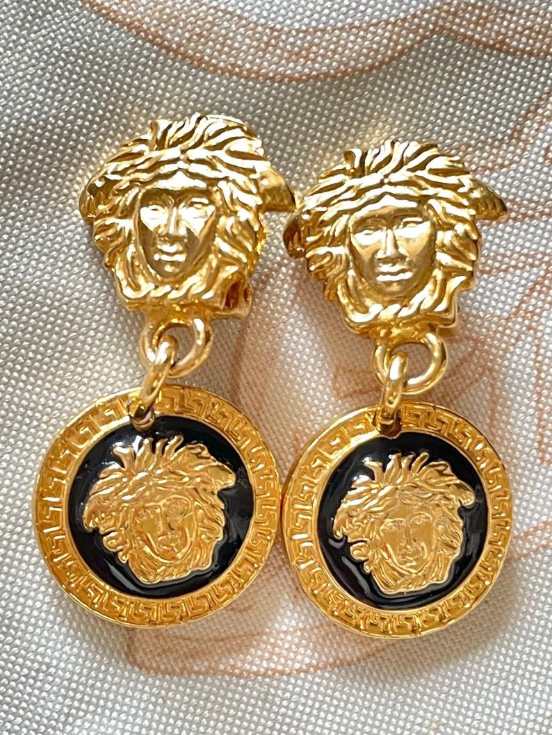Versace GIANNI VERSACE Vintage medusa face motif dangle earrings with