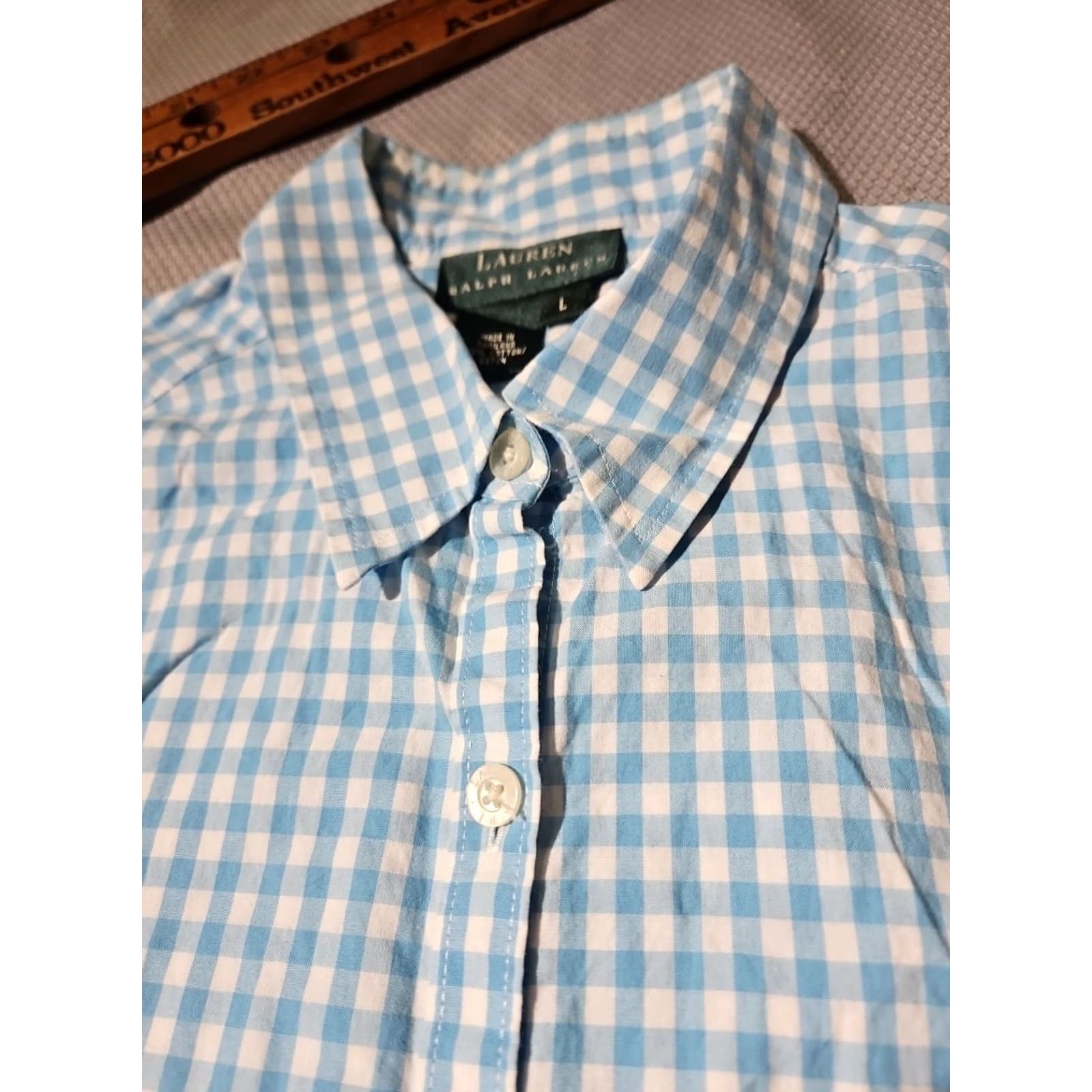 Ralph Lauren VINTAGE? No. Lauren Ralph Lauren Shirt Womens Large Blue Button Plaid Preppy Casual Oxford Size L / US 10 / IT 46 - 6 Thumbnail