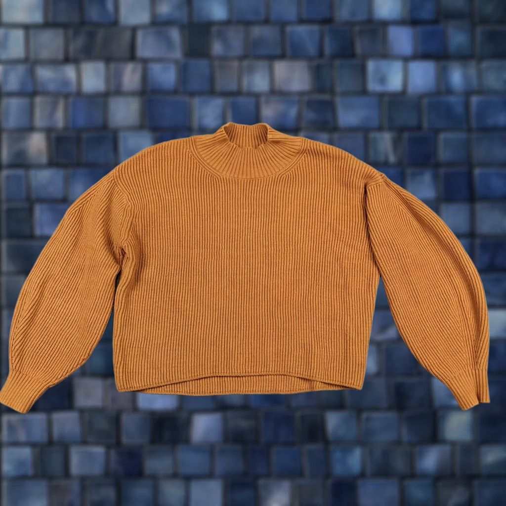 Vintage Maeve Sweater Womens XL Brown Ribbed Knit Mock Neck Balloon Sleeve Pullover Size XL / US 12-14 / IT 48-50 - 1 Thumbnail