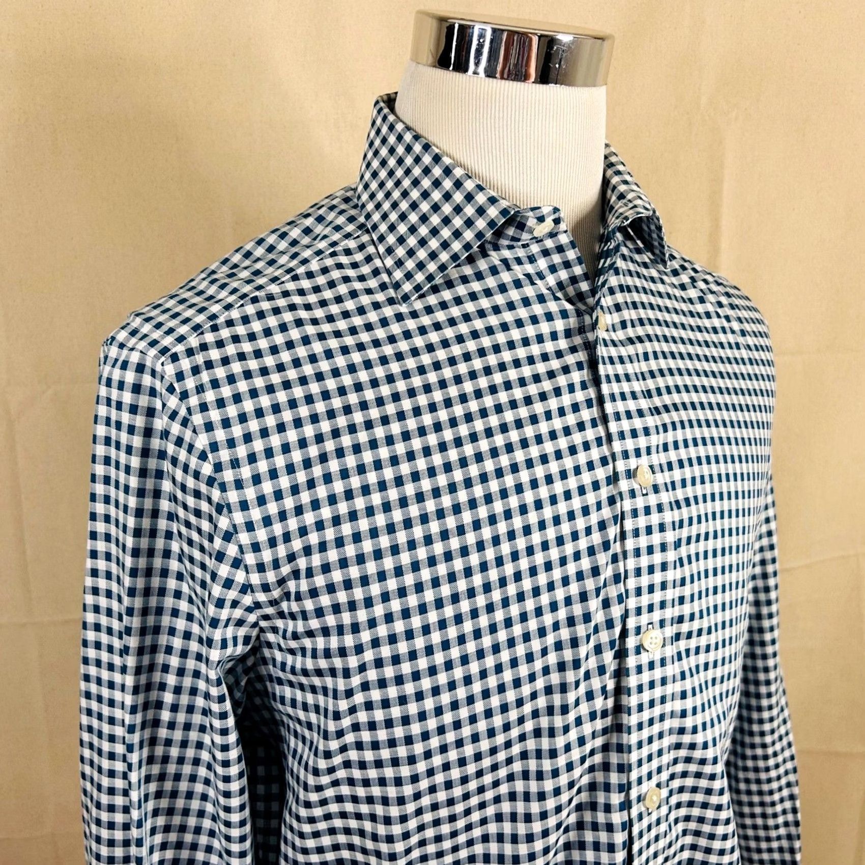 Charles Tyrwhitt Charles Tyrwhitt Dress Shirt Green White Plaid Slim Non-Iron Cotton Shirt Mens 16 33 Long Sleeve Button Collar Slim Fit Size 42R - 2 Thumbnail