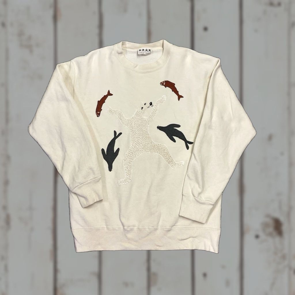 Vintage VINTAGE Circle Dance Sweatshirt Crewneck Men's Beige 90s Nature Bear Fish Seal Size L Crew Neck Pullover Long Sleeve Regular Fit Size US L / EU 52-54 / 3 - 1 Thumbnail