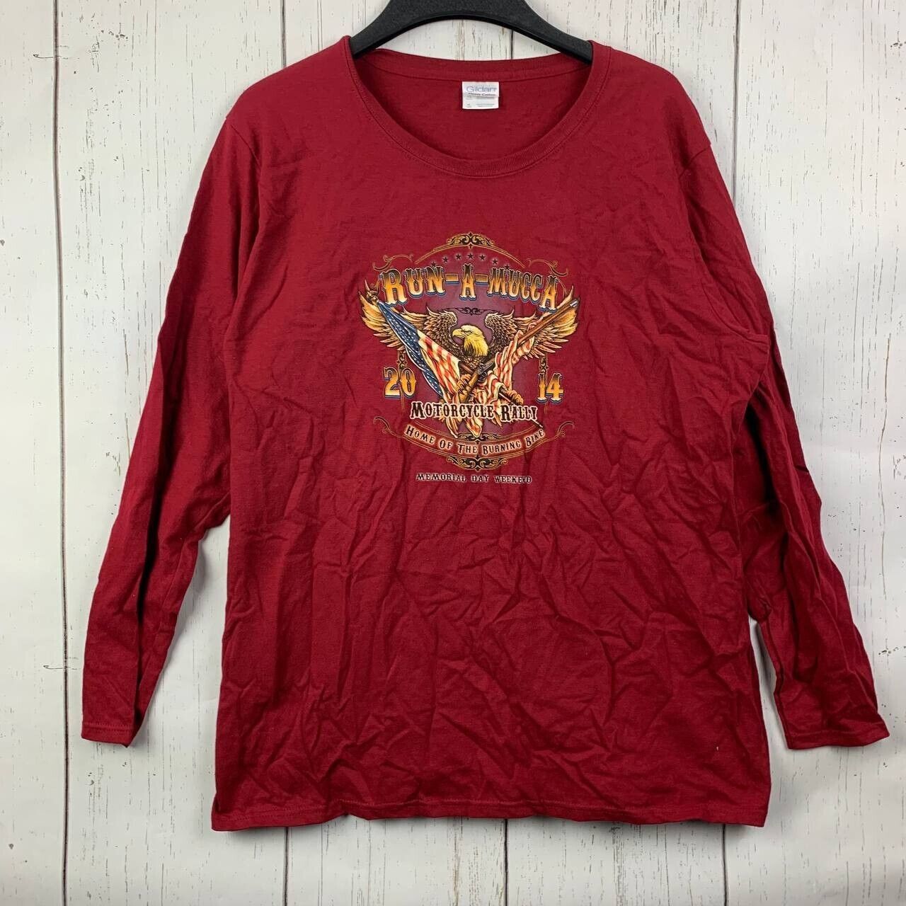 Gildan Vintage Motorcycle Rally Run-A-Mucca 2014 XL Long Sleeve Size XL / US 12-14 / IT 48-50 - 1 Thumbnail