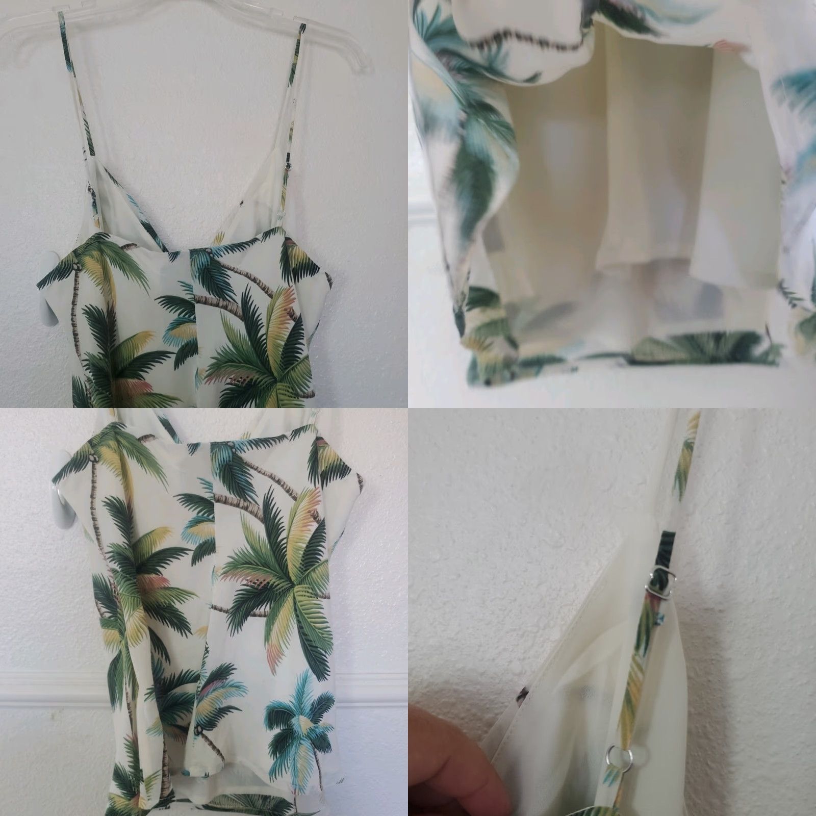 VINTAGE Le Superbe Silk Top Lined Club Tropicana Coconut Palm Trees Tank Side Zip Sz 8