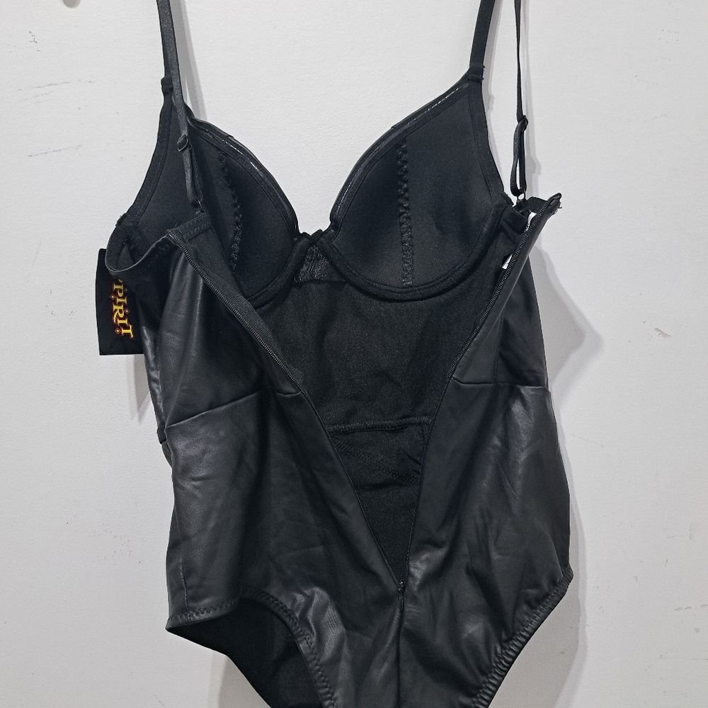 Other Spirit Bodysuit Pleather Sexy Sheer Lace Cup Small Black NWT Size S / US 4 / IT 40 - 12 Thumbnail
