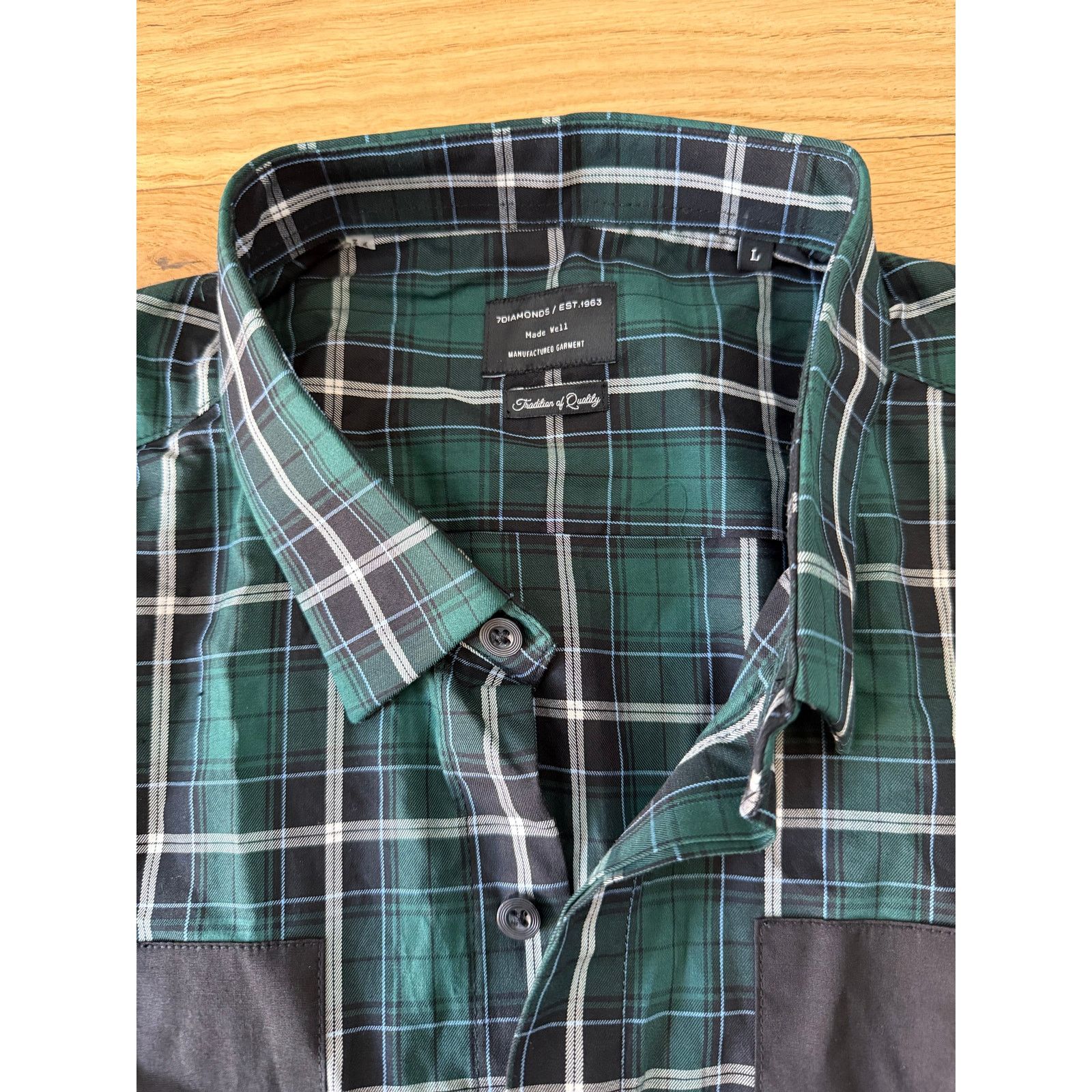 7Diamonds NWT 7 Diamonds Green Plaid Striped Cotton Button Down Shirt Size US L / EU 52-54 / 3 - 5 Thumbnail