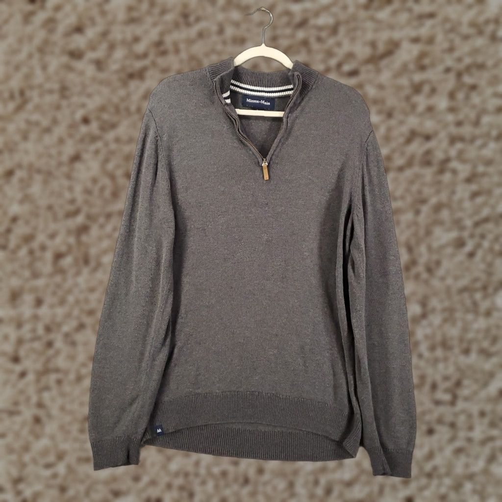 Mizzen+Main Mizzen Main Sweatshirt Mens Large Gray 1/4 Zip Pullover Long Sleeve Mock Neck Knit Nylon Rayon Zip Closure Outdoor Classic Shirt? Size US L / EU 52-54 / 3 - 1 Thumbnail