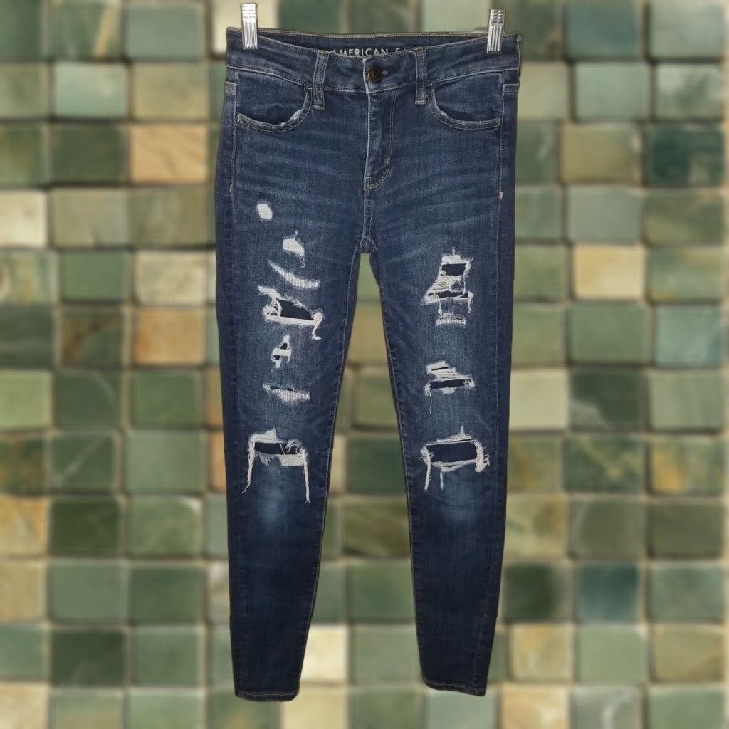 American Eagle Outfitters American Eagle Women Jeans Jeggings Distressed Blue Size 0 Size 25" / US 0 / IT 36 - 1 Thumbnail