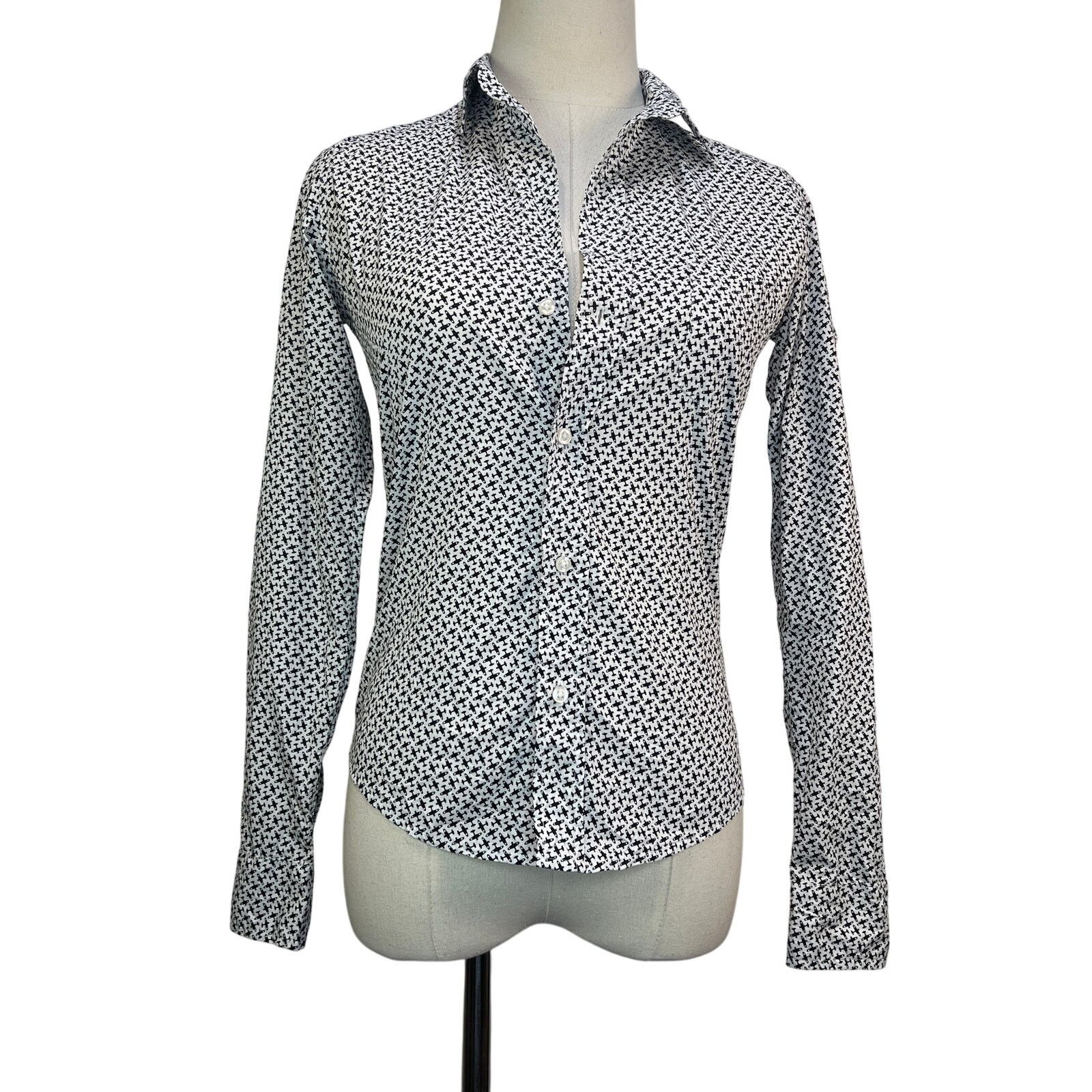 Frank & Eileen Frank & Eileen Barry Black White Airplane Print Cotton Shirt Size XXS / US 00 / IT 34 - 1 Thumbnail