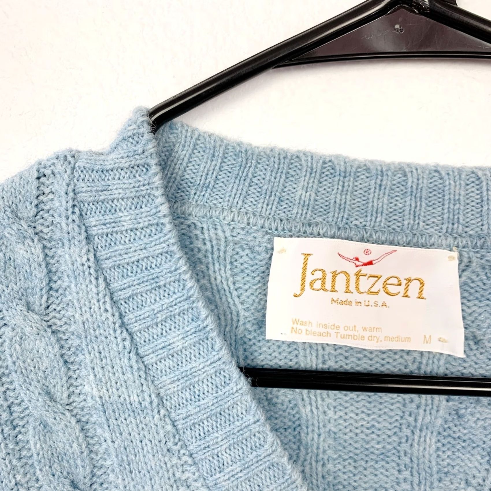 Jantzen VINTAGE Jantzen Blue Cable Knit V-Neck Sweater Mens Medium 1970s Size US M / EU 48-50 / 2 - 2 Thumbnail