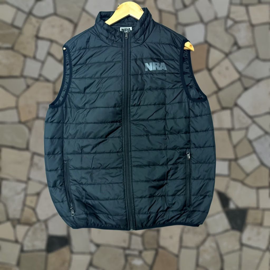 Nra Vest Large Black Quilted Puffer Full Zip Mock Neck Sleeveless Jacket Mens, Men's