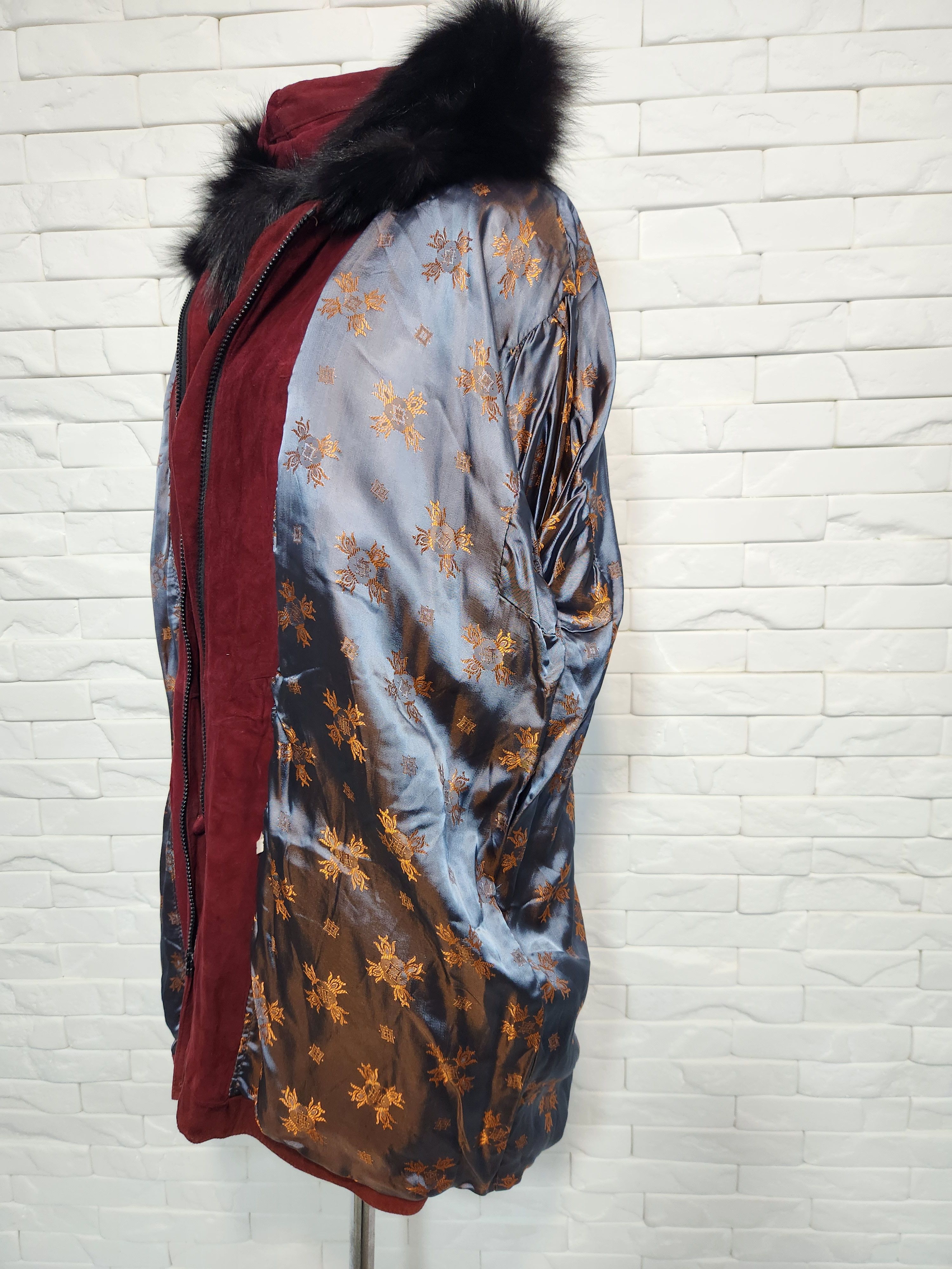 Genuine Leather Burgundy Suede Leather Jacket: Women's Hooded Jacket Size 3XL / US 20-22 - 10 Thumbnail