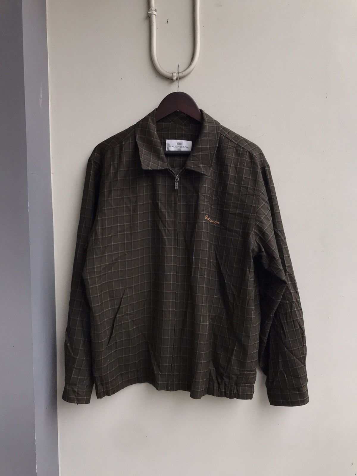 image of Vintage Balenciaga Brown Plaid Jacket, Men's (Size Large)
