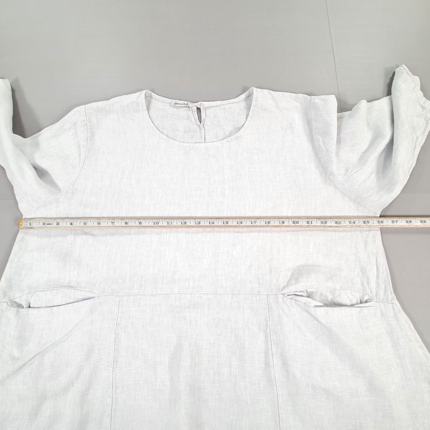 Vintage Made In Italy Dress Grey One Size Knee Length 100% Linen Pockets Women Size ONE SIZE - 6 Thumbnail