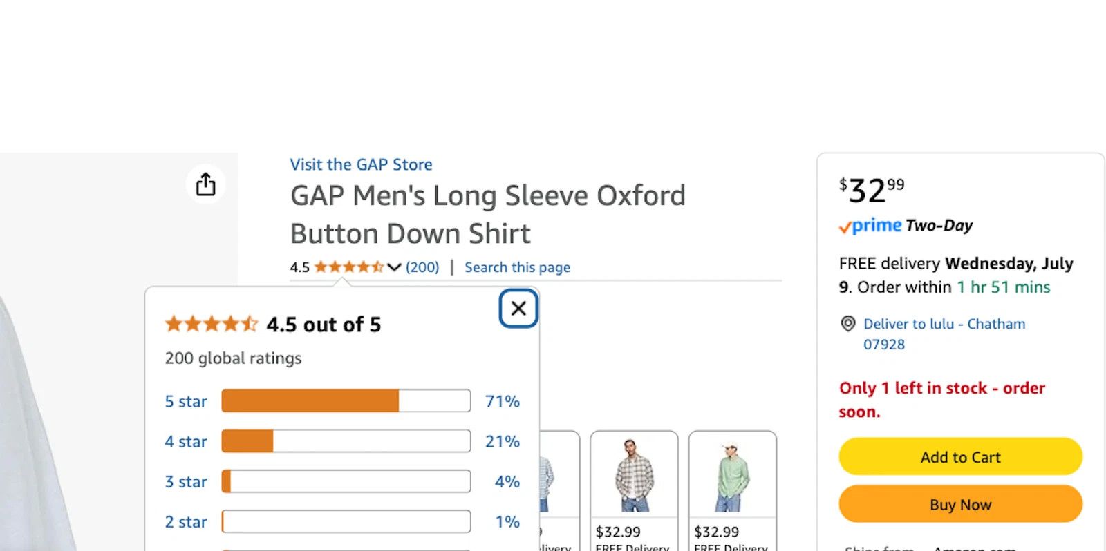 Gap Classic Oxford Long Sleeve Button Up Shirt Size US L / EU 52-54 / 3 - 9 Thumbnail