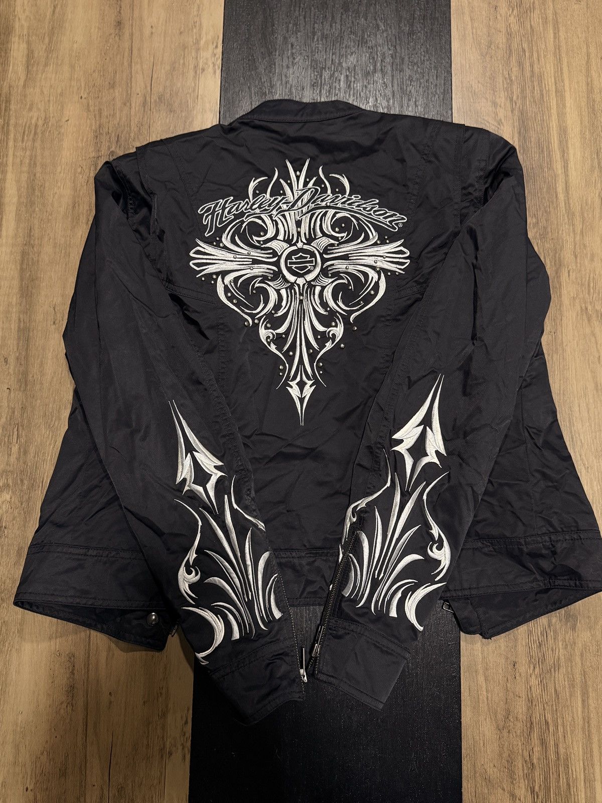 Harley Davidson Harley-Davidson Women Moto Nylon Embroidered Flames Jacket S Size S / US 4 / IT 40 - 2 Thumbnail
