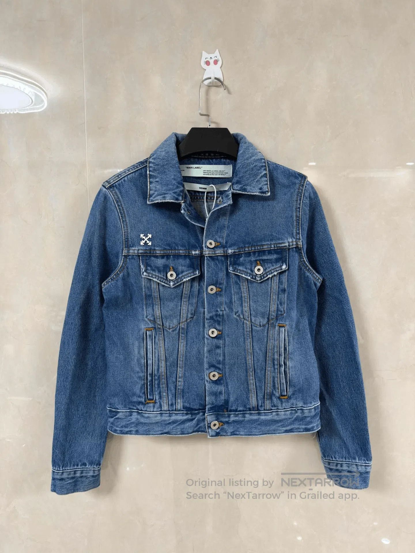 Japanese Brand Off-White Arrow Logo Blue Denim Jacket. Size XS / US 0-2 / IT 36-38 - 1 Thumbnail
