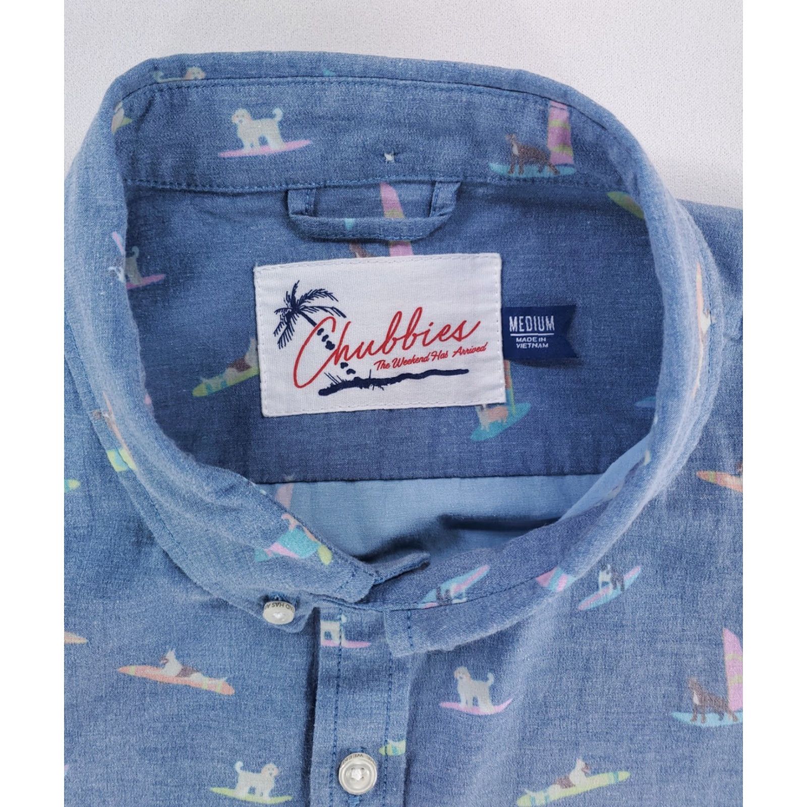 Chubbies Chubbies Button Down Shirt Short Sleeve AOP Dogs Surfboards Blue Mens M Size US M / EU 48-50 / 2 - 2 Thumbnail