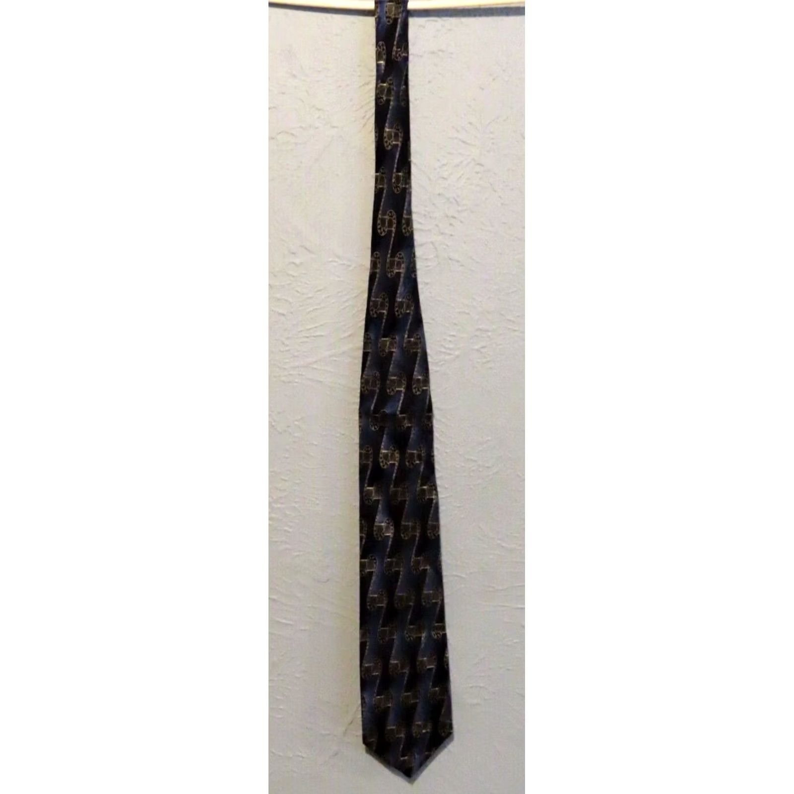 Vintage J. Ferrar Silk Tie Striped 100% Imported Silk Blue Navy Gold Mens Tie | Men’s Tie Size ONE SIZE - 2 Thumbnail