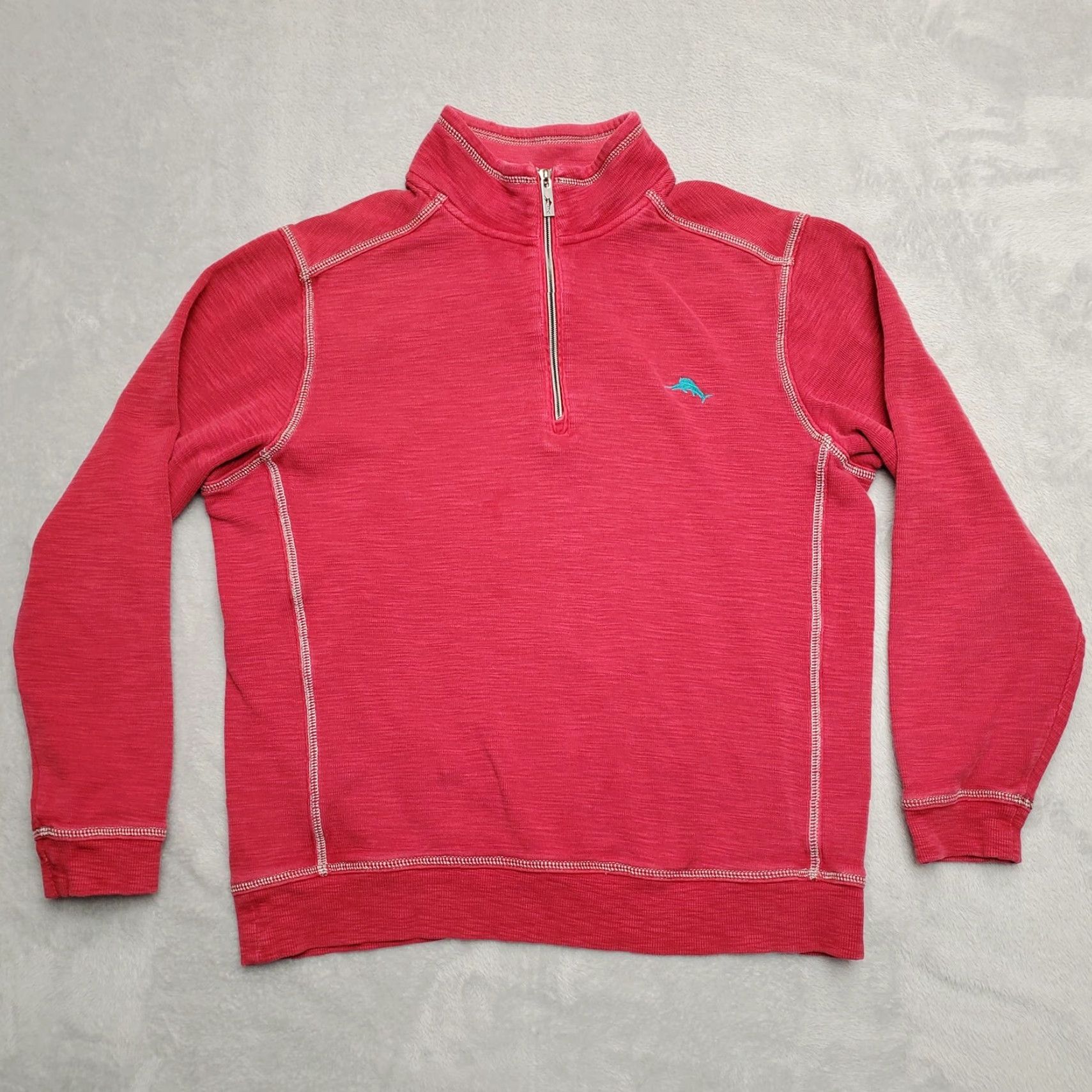 Tommy Bahama Tommy Bahama Sweater Men M Red Pima Cotton Tencel Blend Long Sleeve 1/4 Zip Embroidered Logo Knit Solid Casual Golf Walking Mens Size US M / EU 48-50 / 2 - 2 Thumbnail