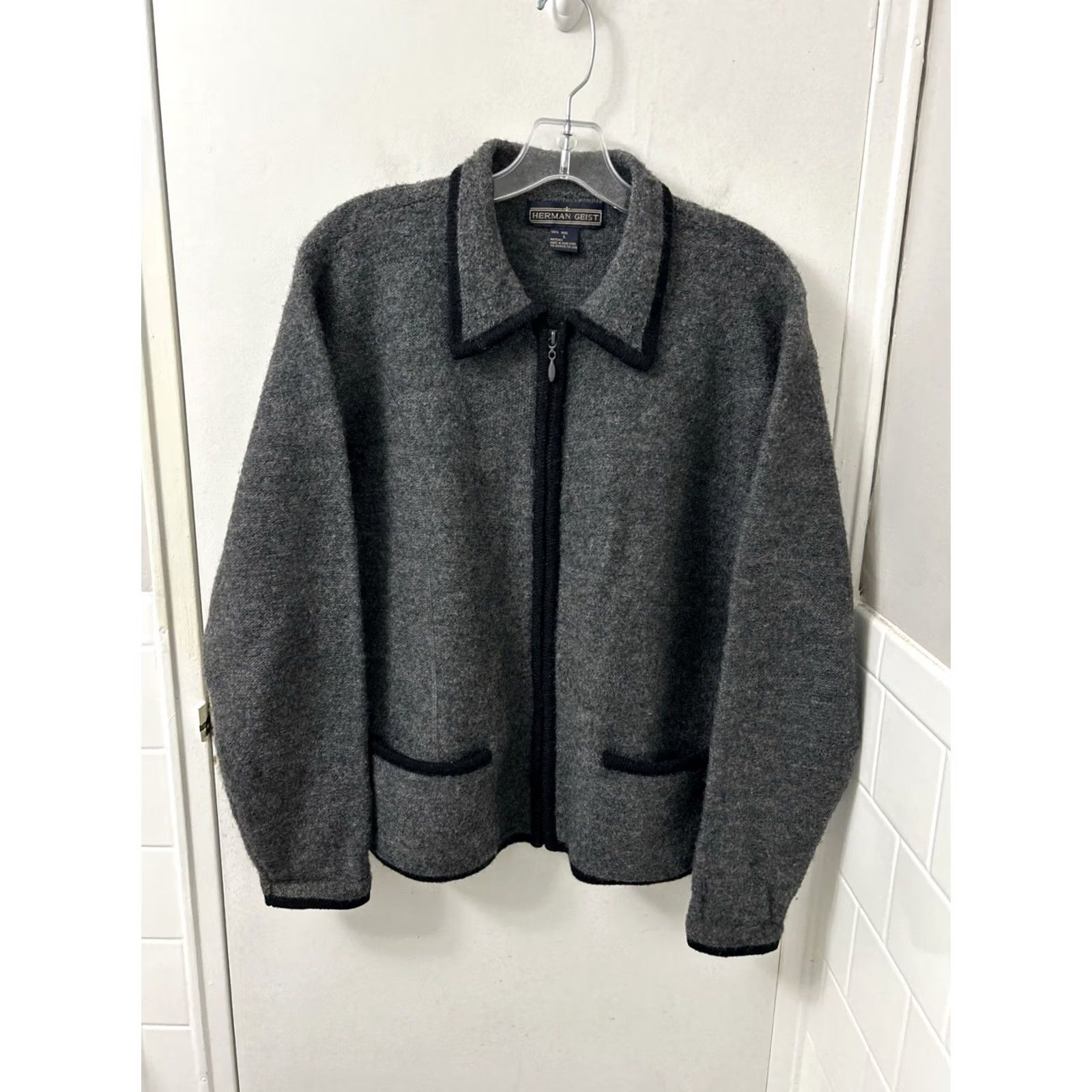 Vintage VINTAGE Herman Geist Sweater Womens L Gray 100% Wool Full Zip Cardigan Jacket Size L / US 10 / IT 46 - 2 Thumbnail